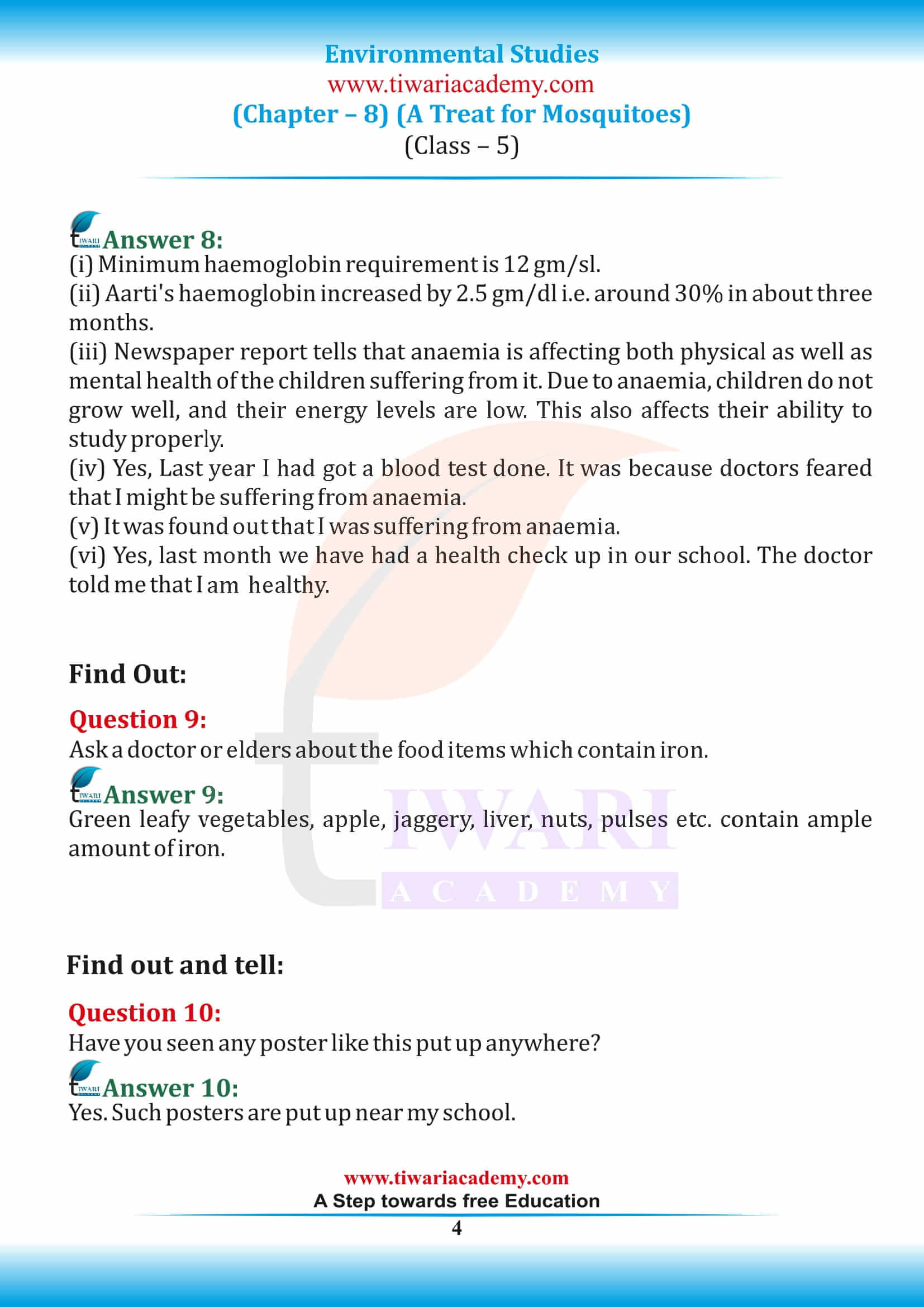 NCERT Solutions for Class 5 EVS Chapter 8 in English Medium