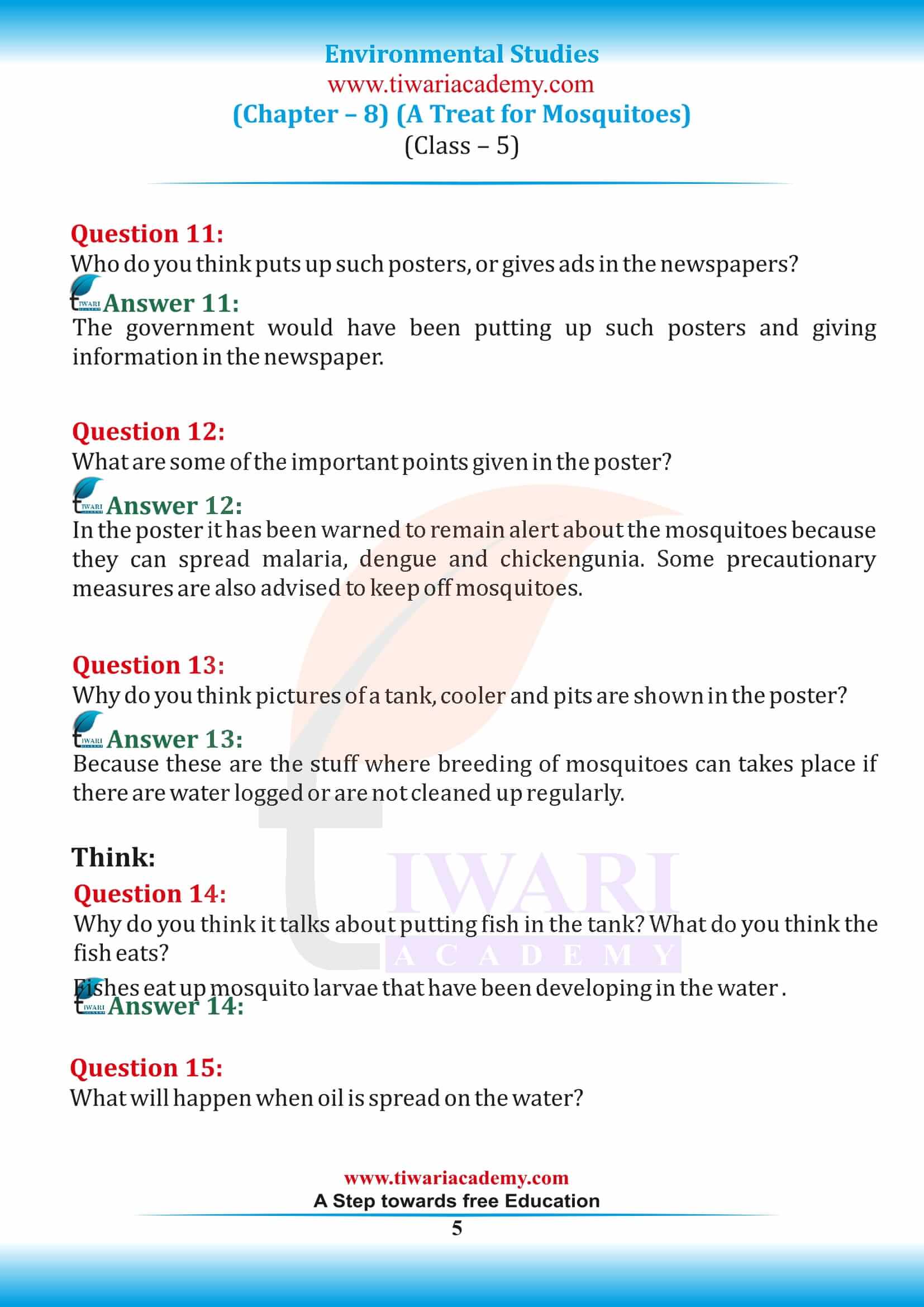NCERT Solutions for Class 5 EVS Chapter 8 free download