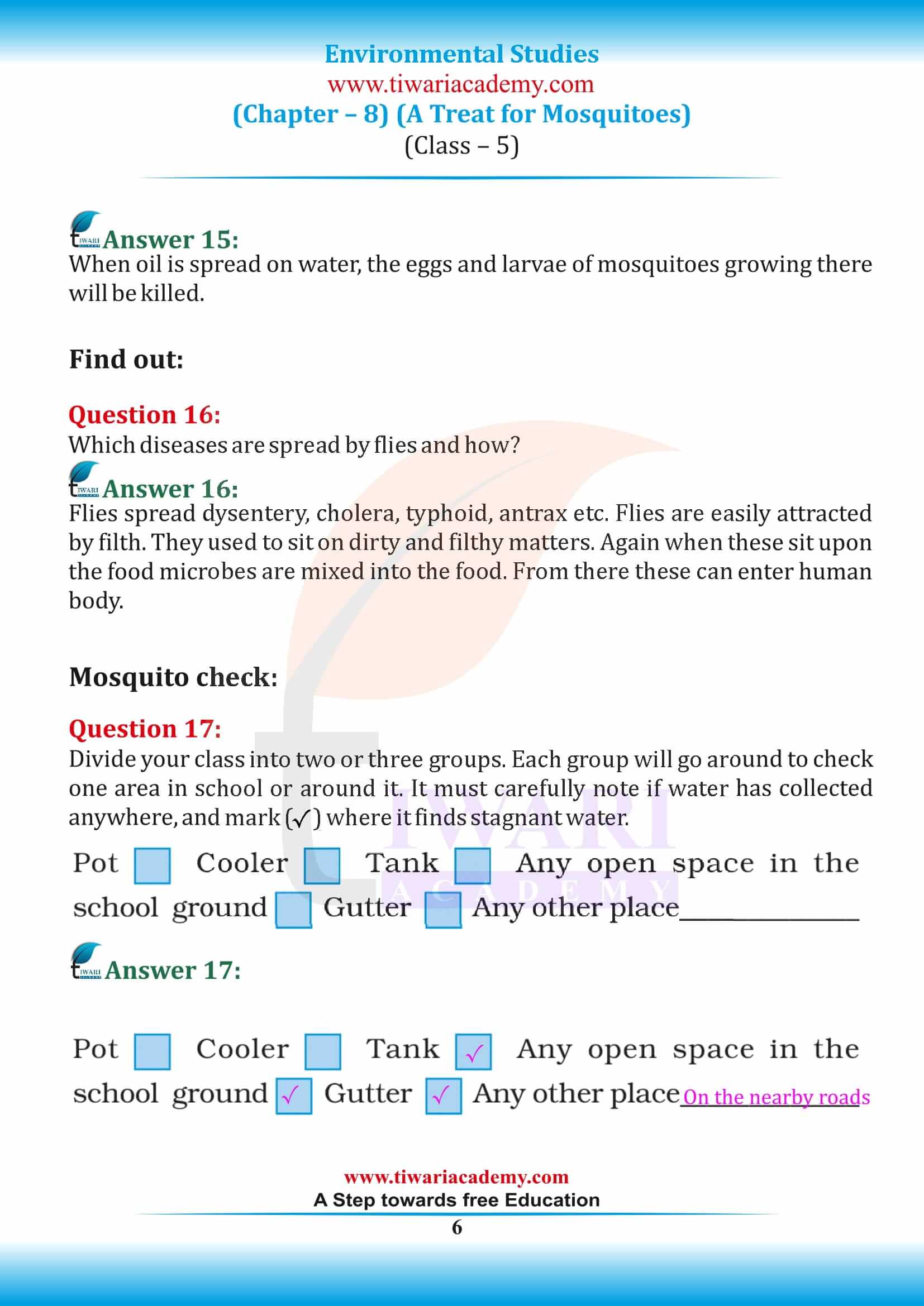 NCERT Solutions for Class 5 EVS Chapter 8 all answers