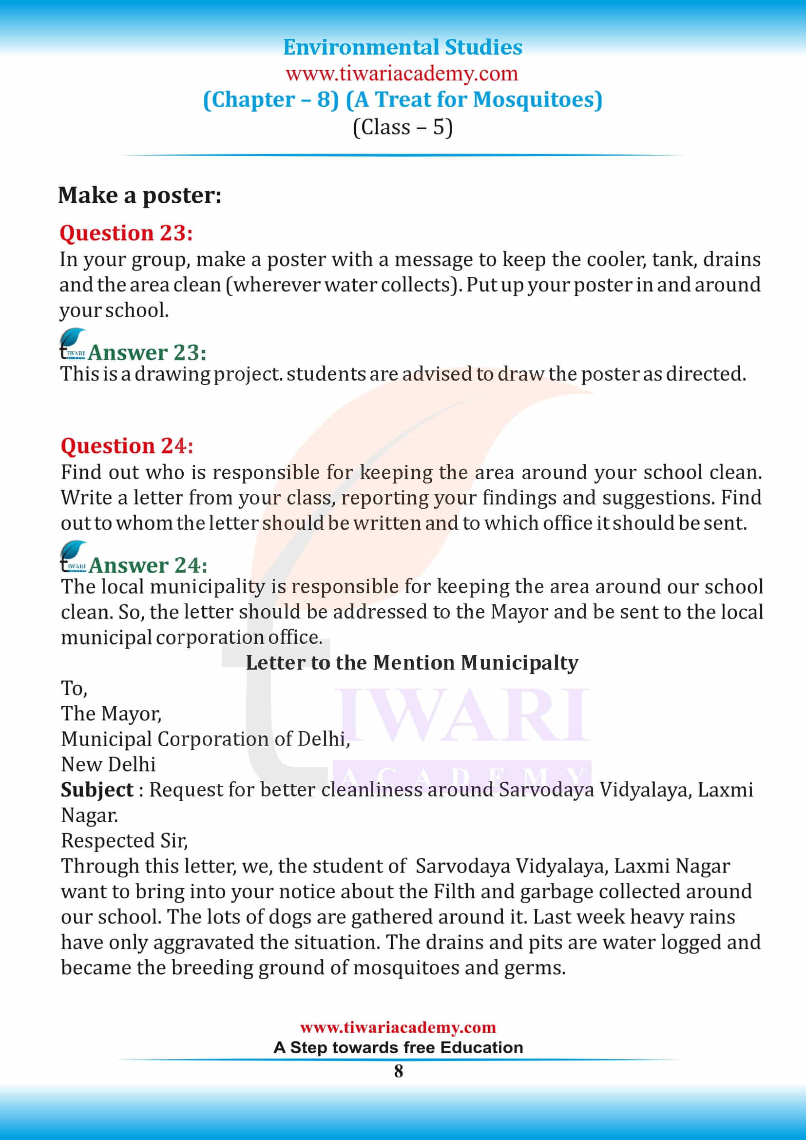 Class 5 EVS Chapter 8 NCERT Solutions