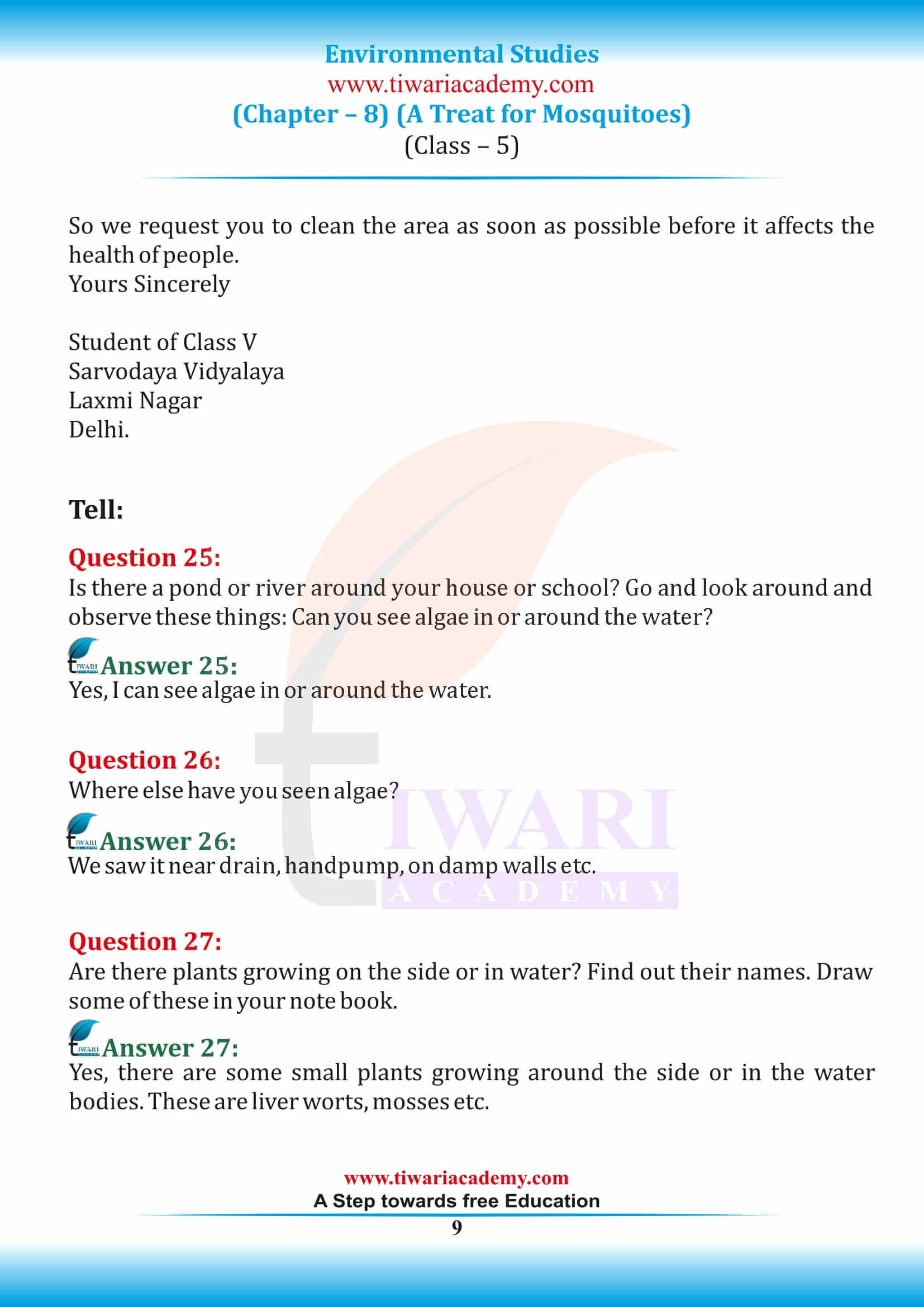 Class 5 EVS Chapter 8 Question answers