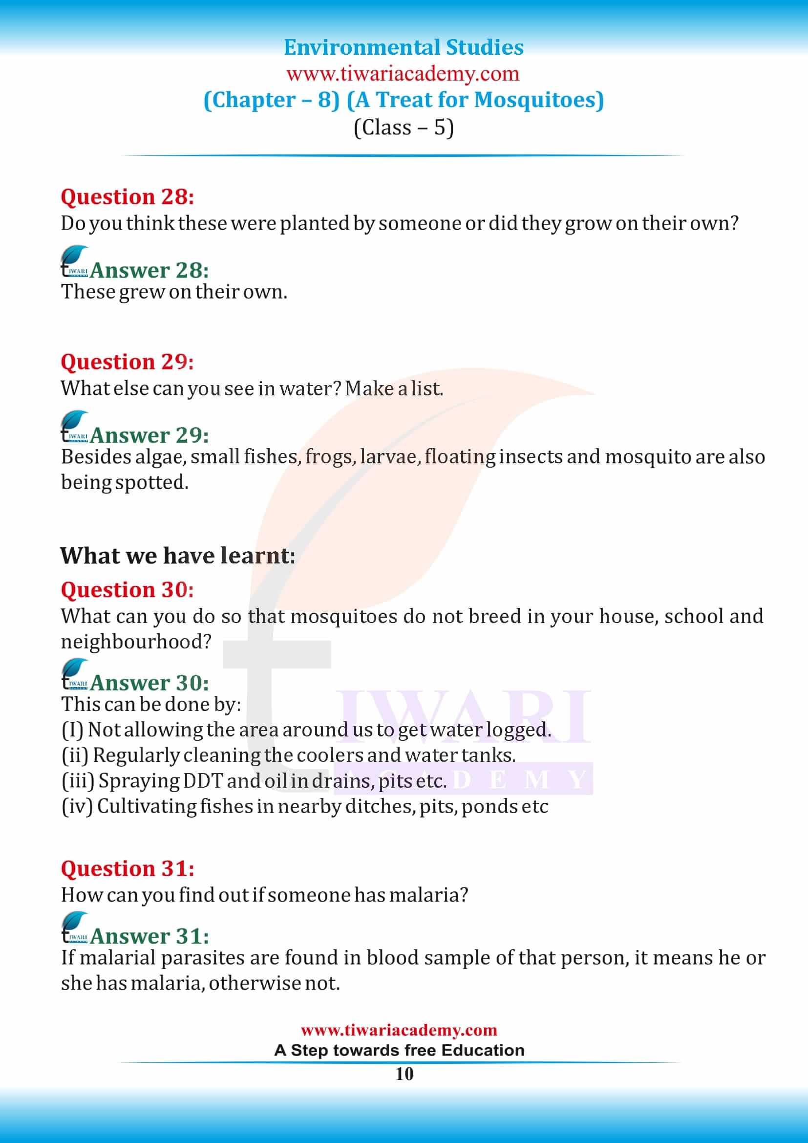 Class 5 EVS Chapter 8 in English Medium