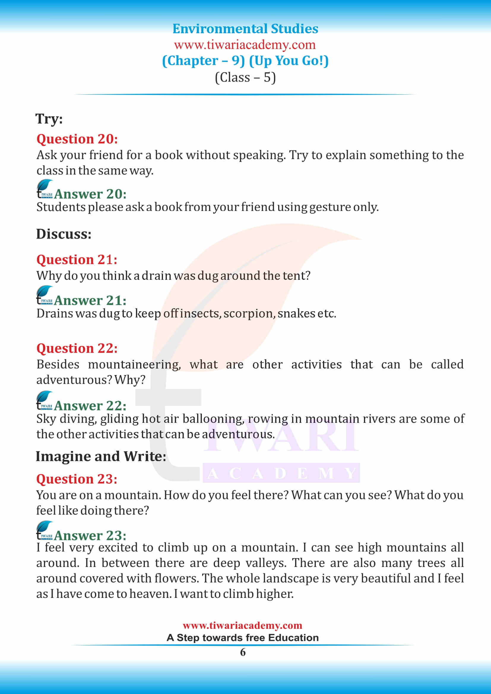 NCERT Solutions for Class 5 EVS Chapter 9 all answers