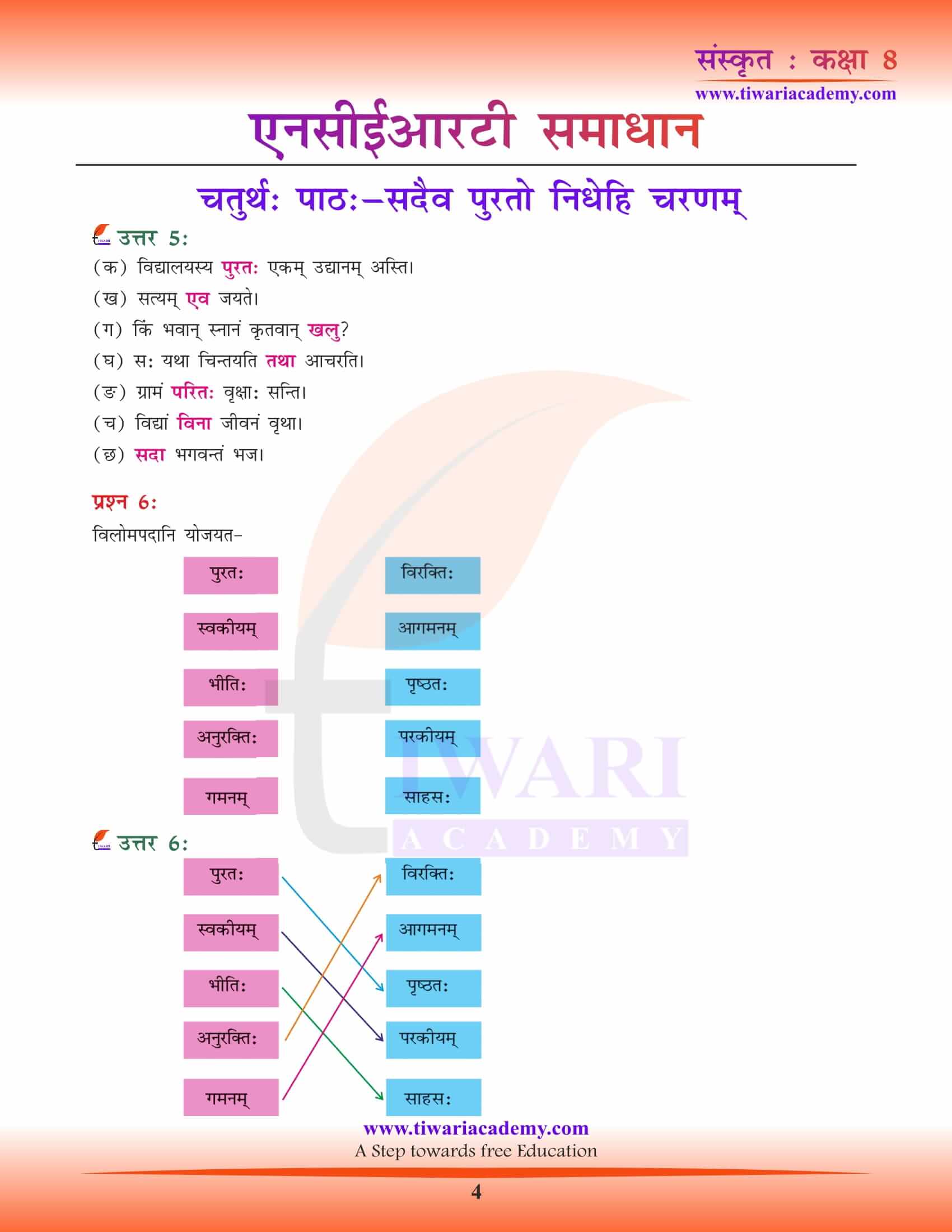 NCERT Solutions for class 8 Sanskrit Chapter 4 guide