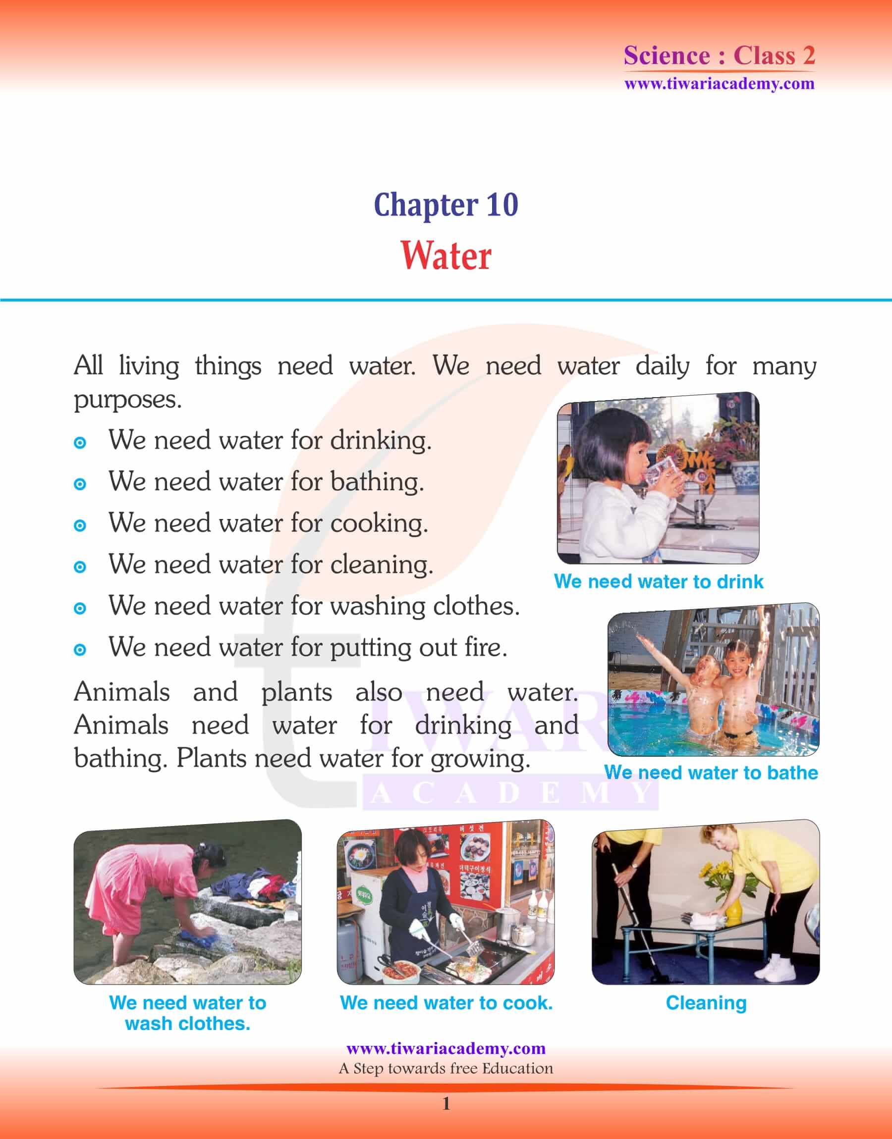 NCERT Solutions for Class 2 Science Chapter 10 Water