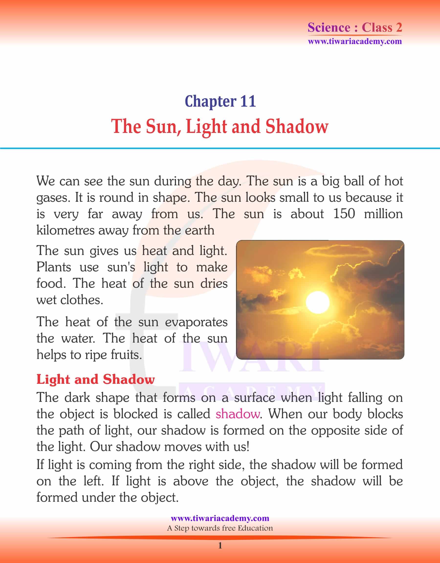 NCERT Solutions for Class 2 Science Chapter 11 The Sun, Light and Shadow