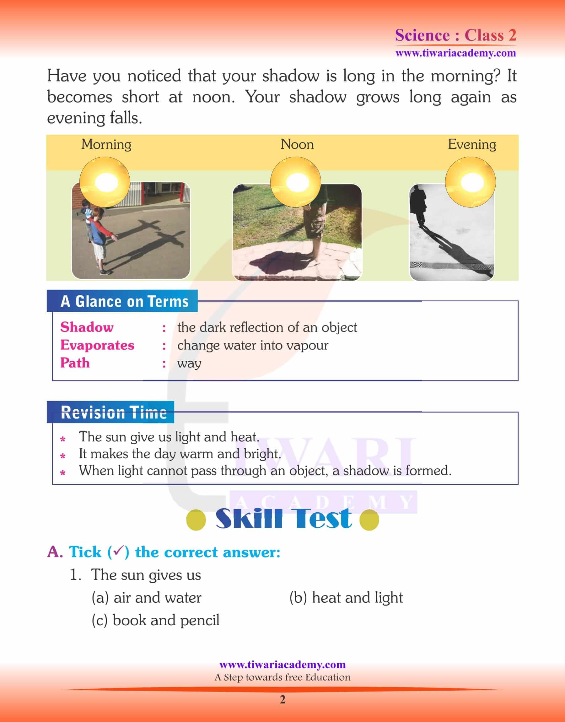 Class 2 Science Chapter 11 The Sun, Light and Shadow