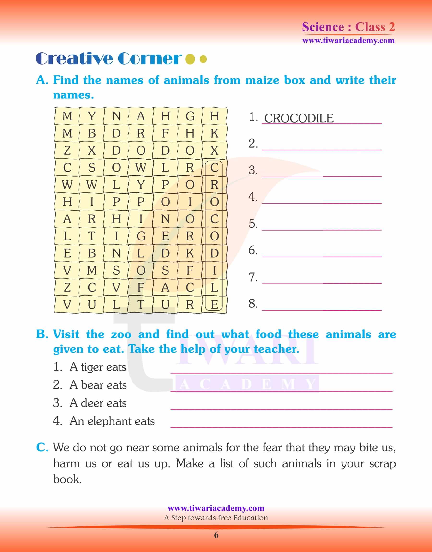 Class 2 Science Chapter 4 Assignments