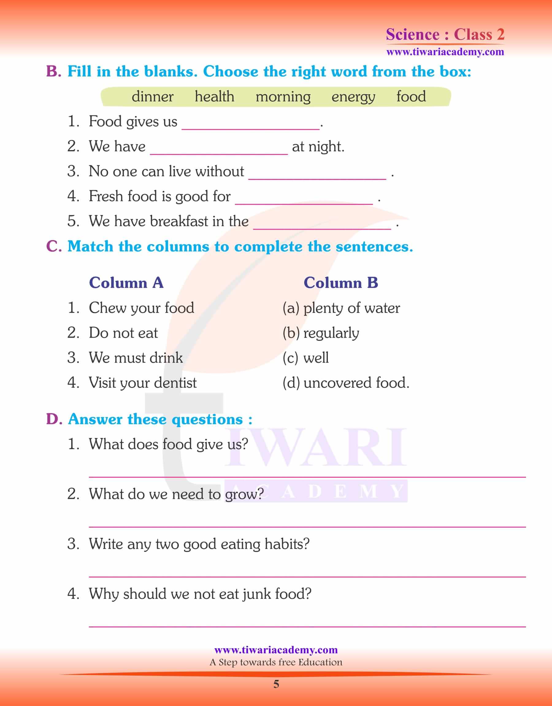 Class 2 Science Chapter 6 Assignments