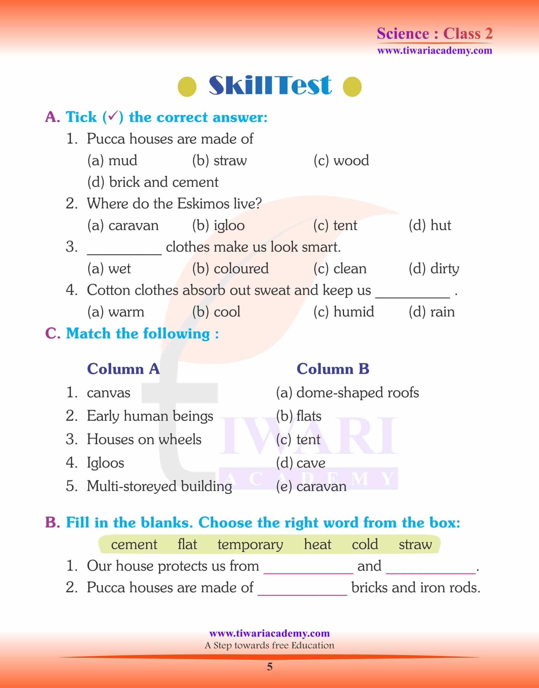 NCERT Solutions for Class 2 Science Chapter 7 assignments