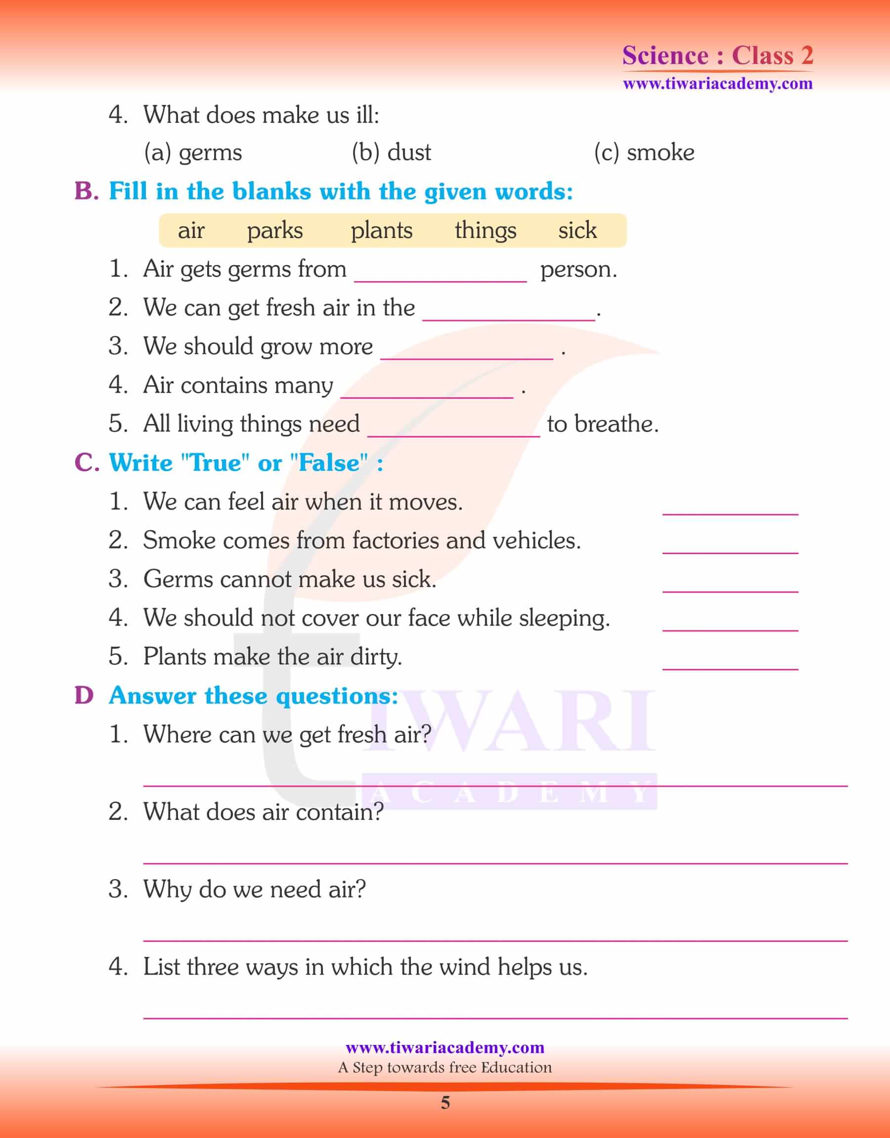 NCERT Solutions for Class 2 Science Chapter 9 Worksheets