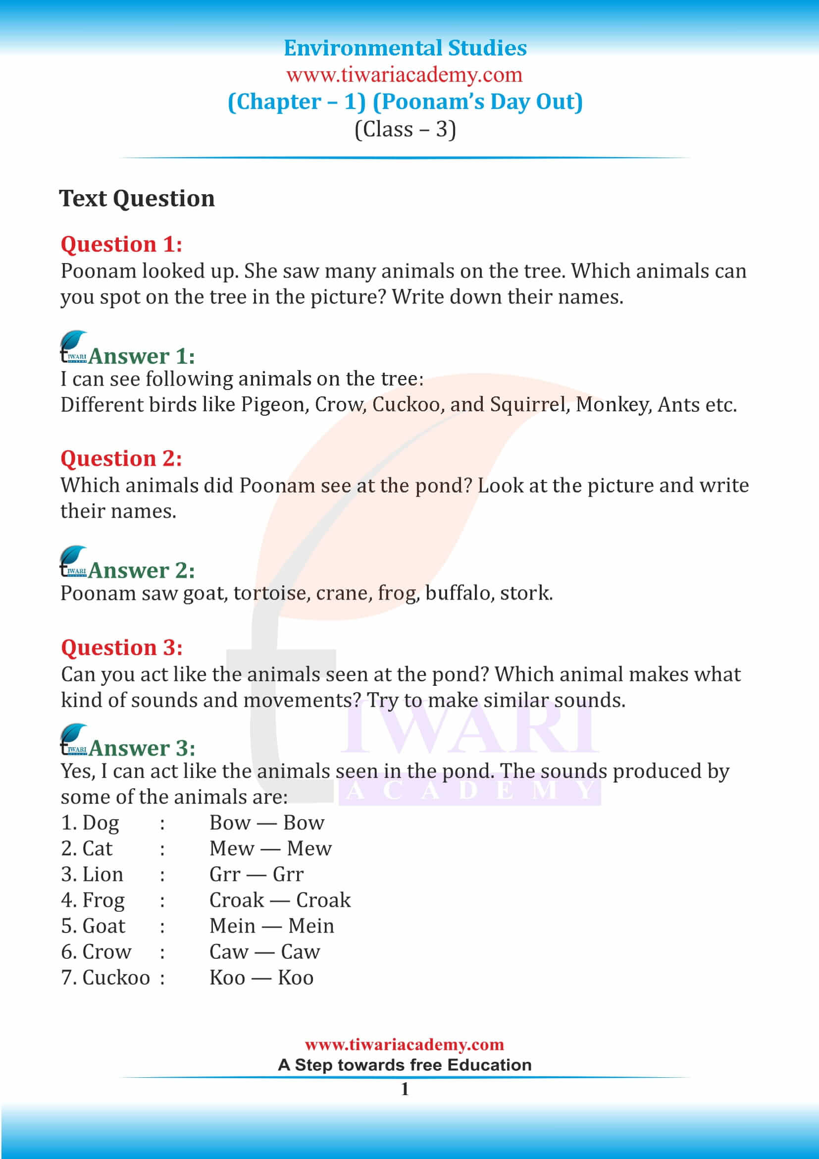 Class 3 EVS Chapter 1 NCERT Solutions