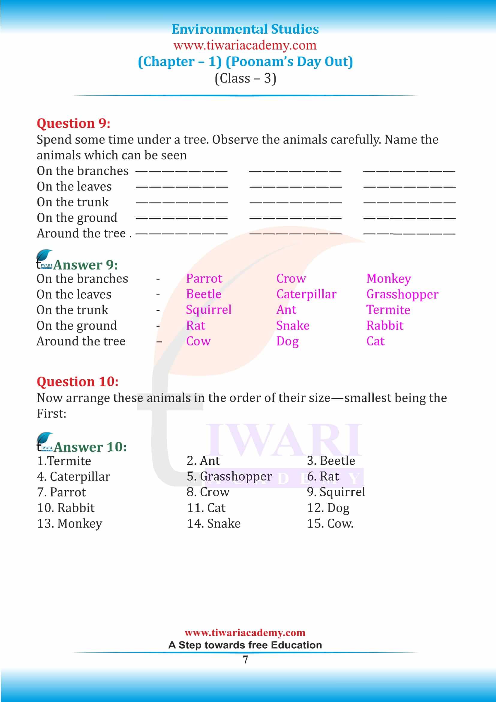 NCERT Solutions for Class 3 EVS Chapter 1 pdf