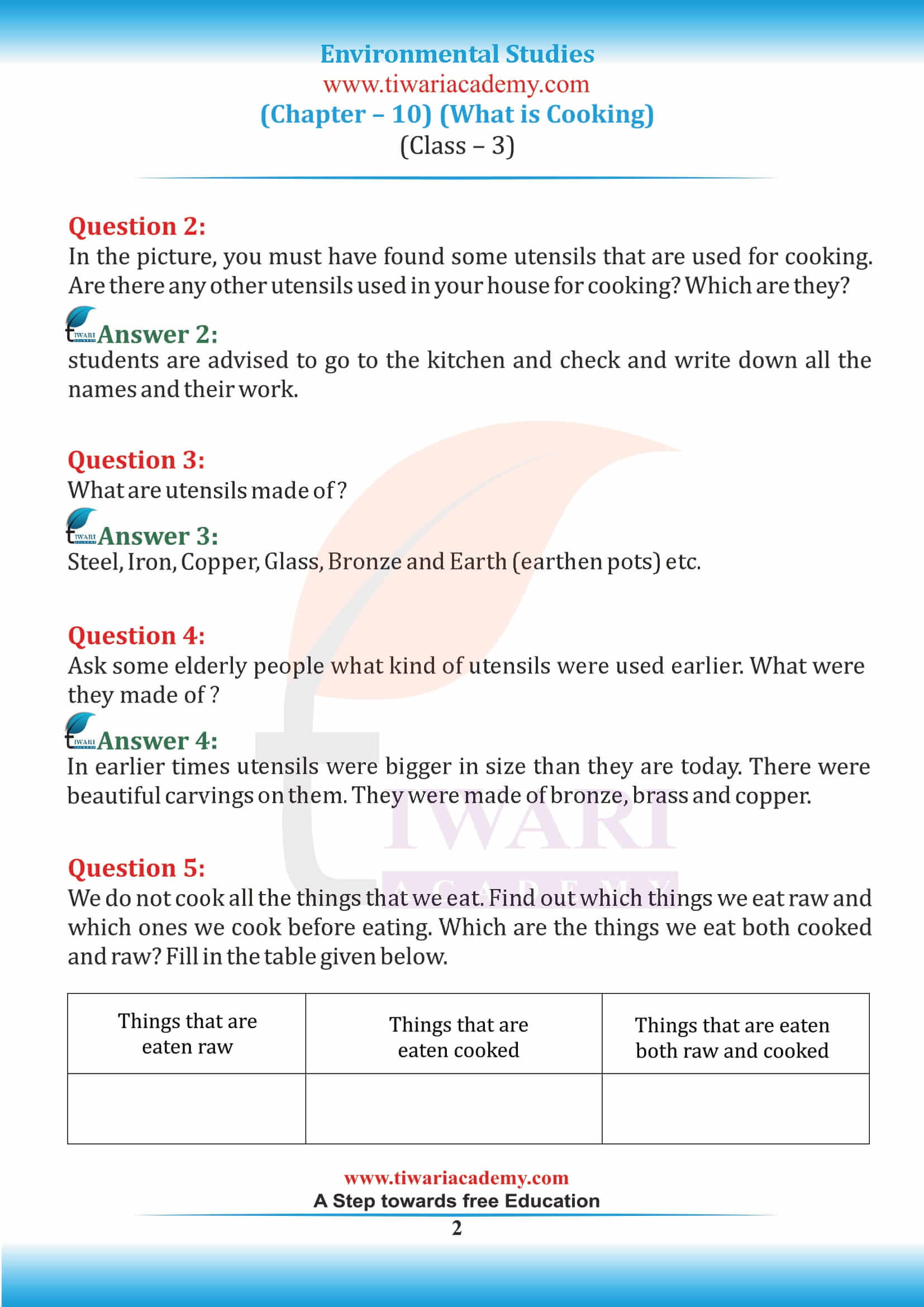 NCERT Solutions for Class 3 EVS Chapter 10
