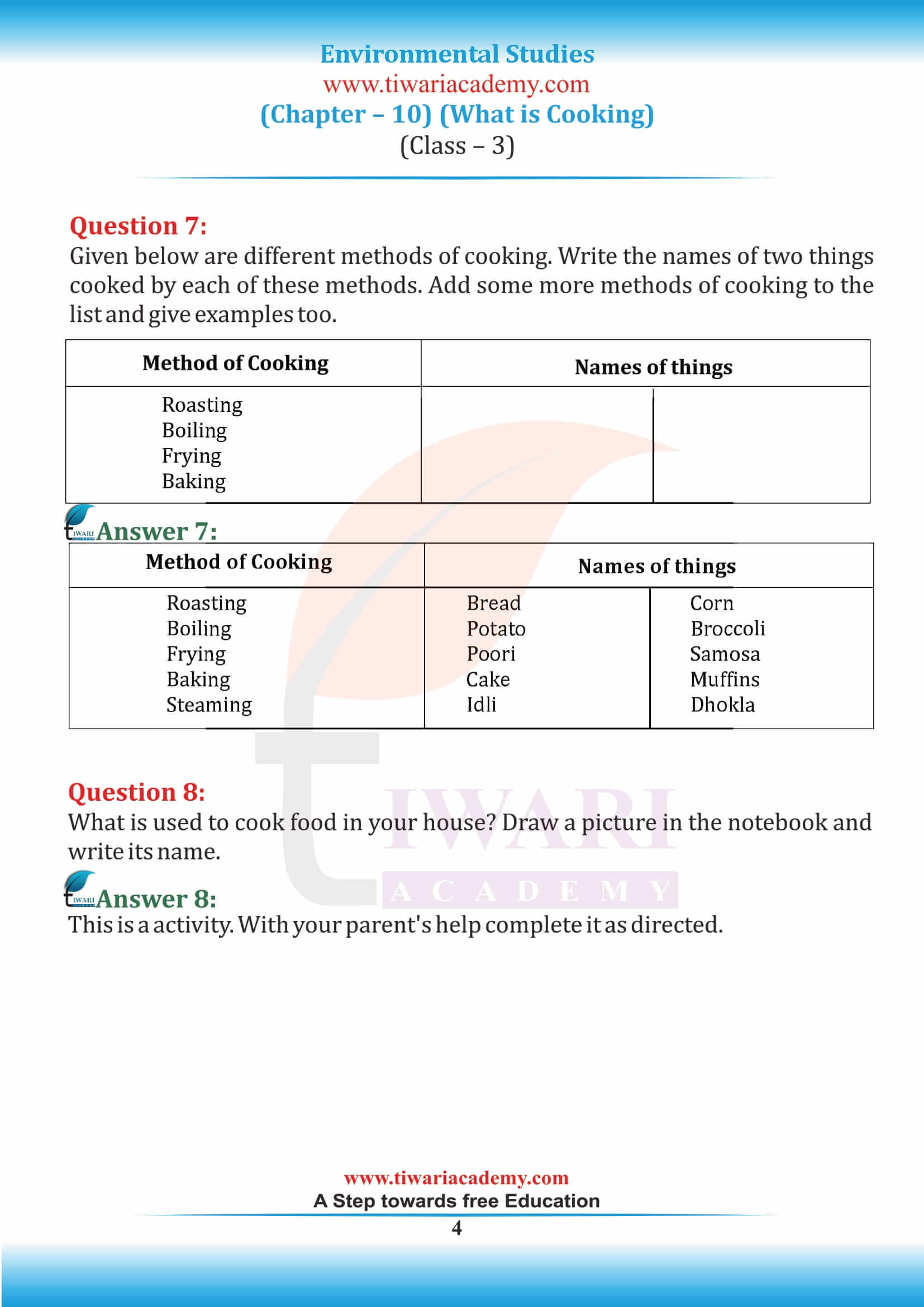 Class 3 EVS Chapter 10 NCERT Solution