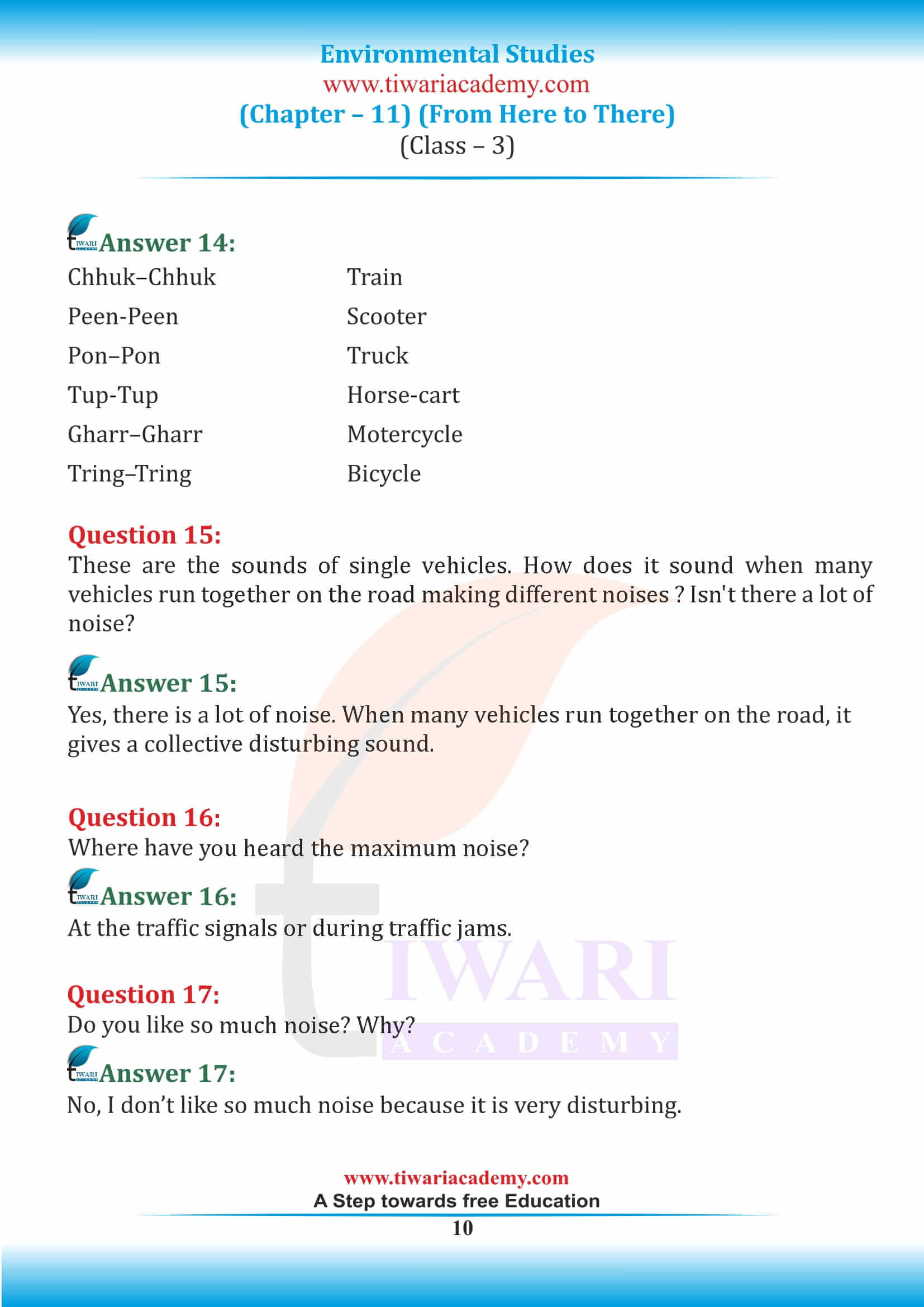 Class 3 EVS Chapter 11 ncert solutions