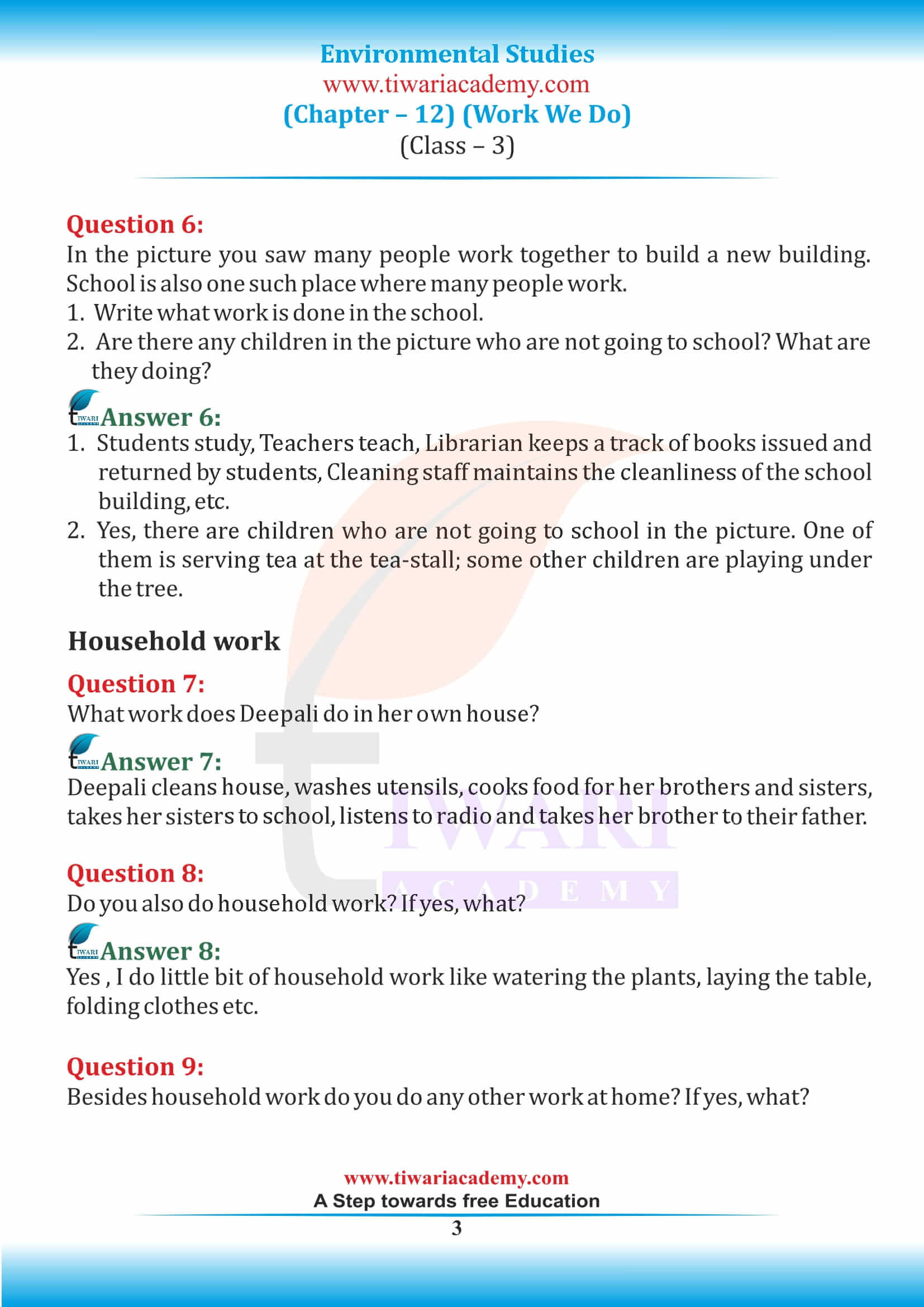 NCERT Book Class 3 EVS Chapter 12 Work We Do