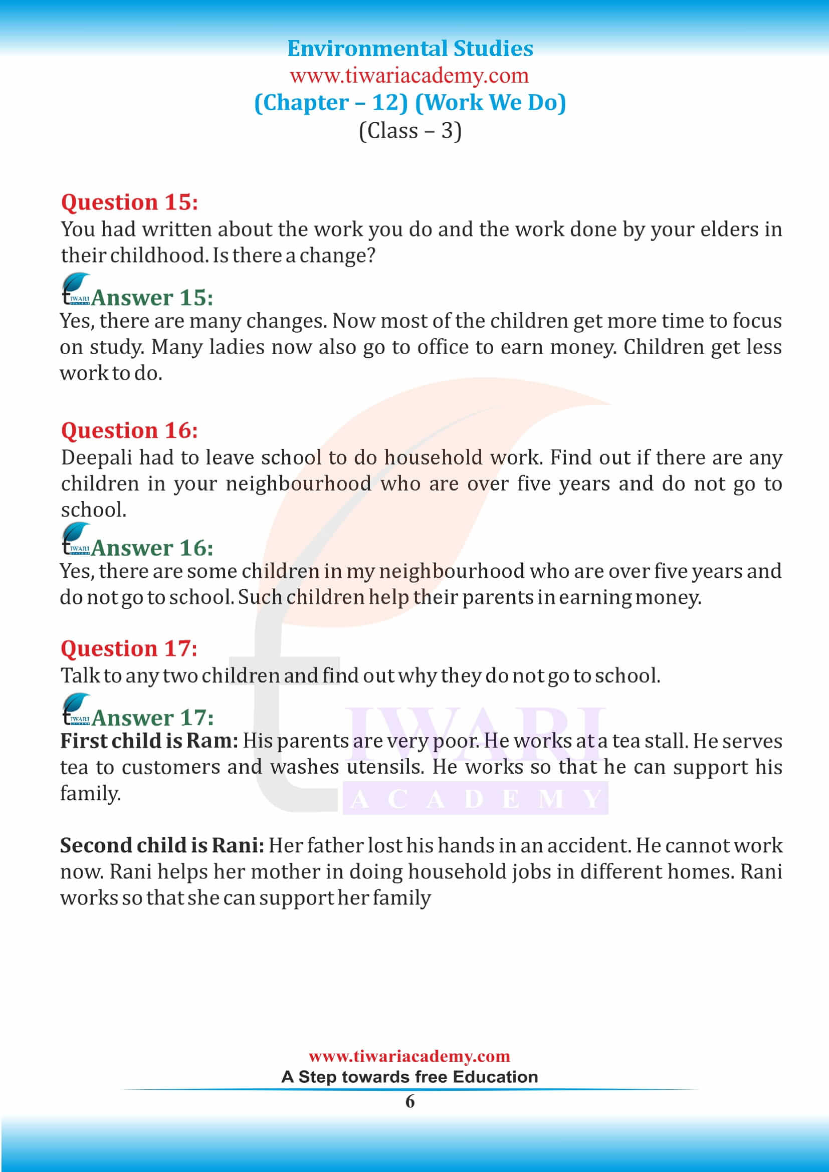 Class 3 EVS Chapter 12 NCERT Solution