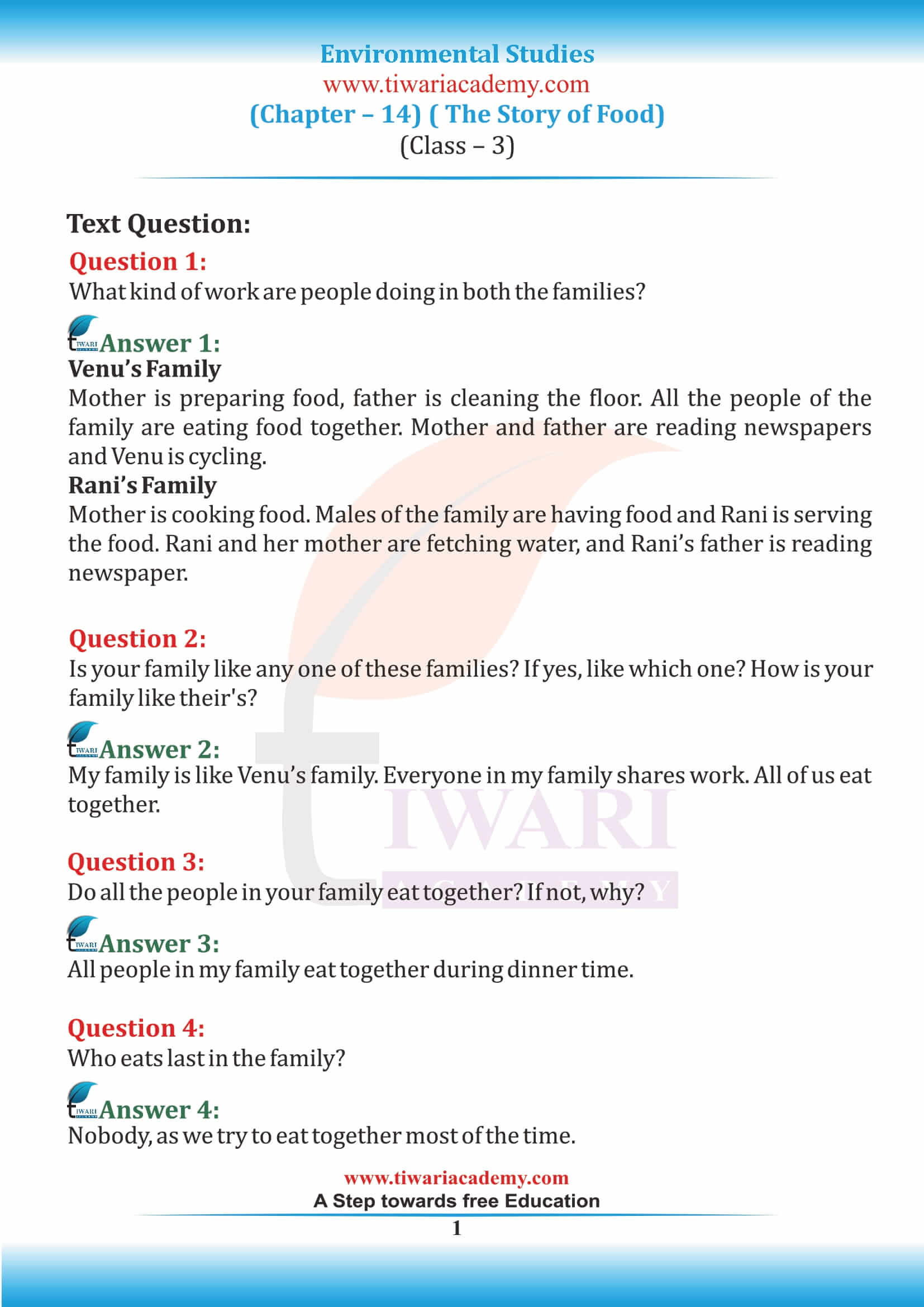 NCERT Solutions for Class 3 EVS Chapter 14 The Story of Food