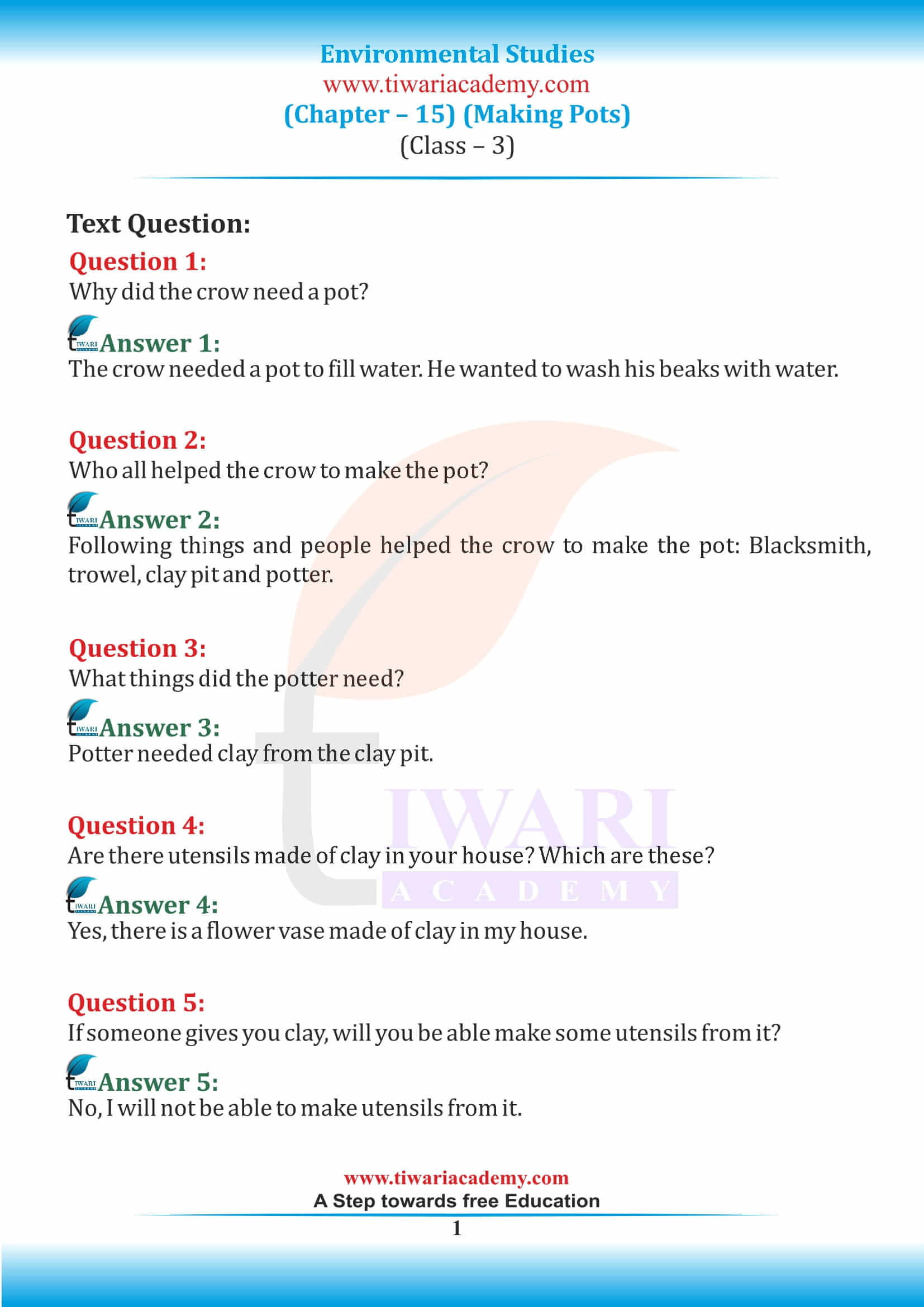 NCERT Solutions for Class 3 EVS Chapter 12 Work We Do