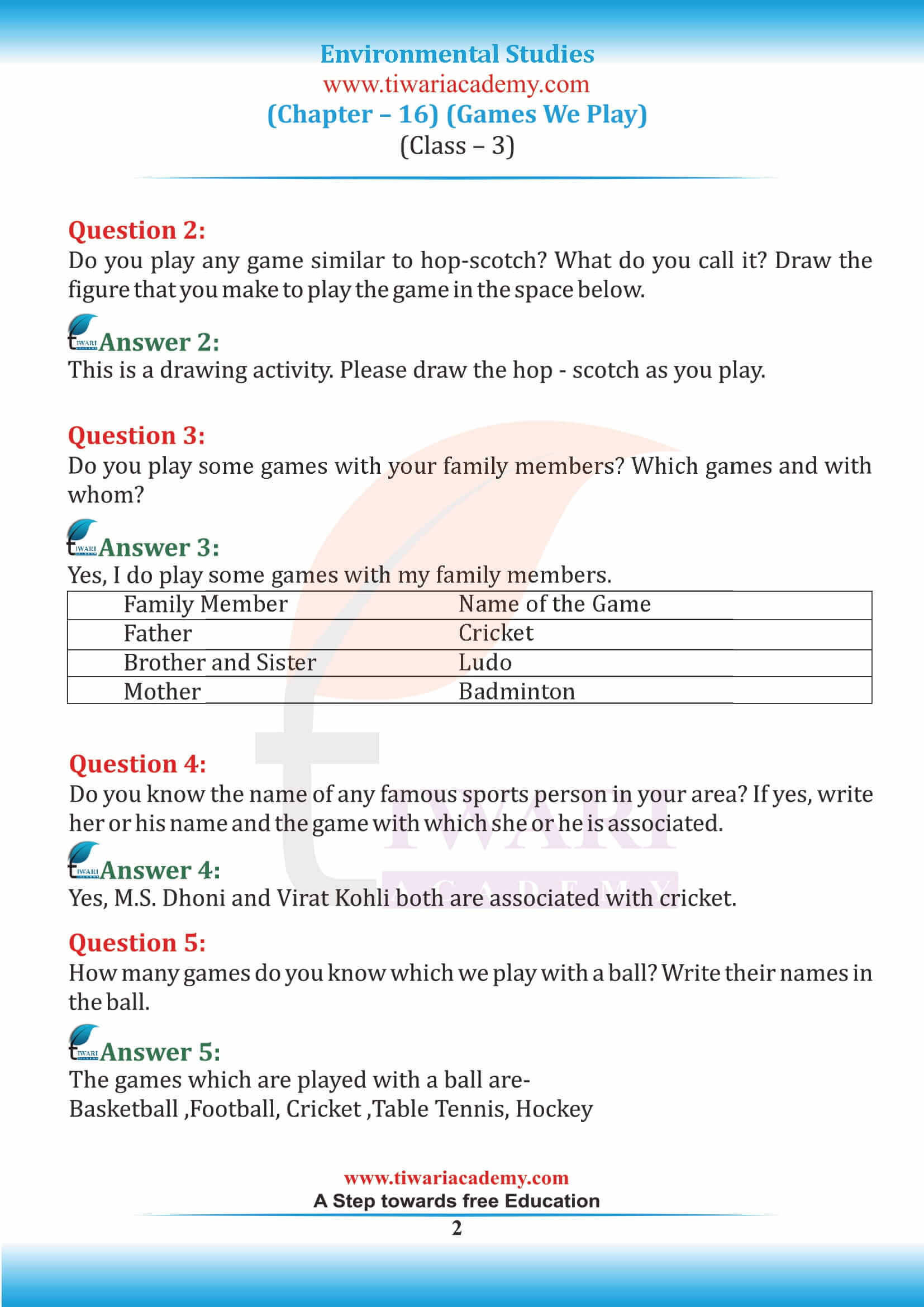 NCERT Solutions for Class 3 EVS Chapter 16