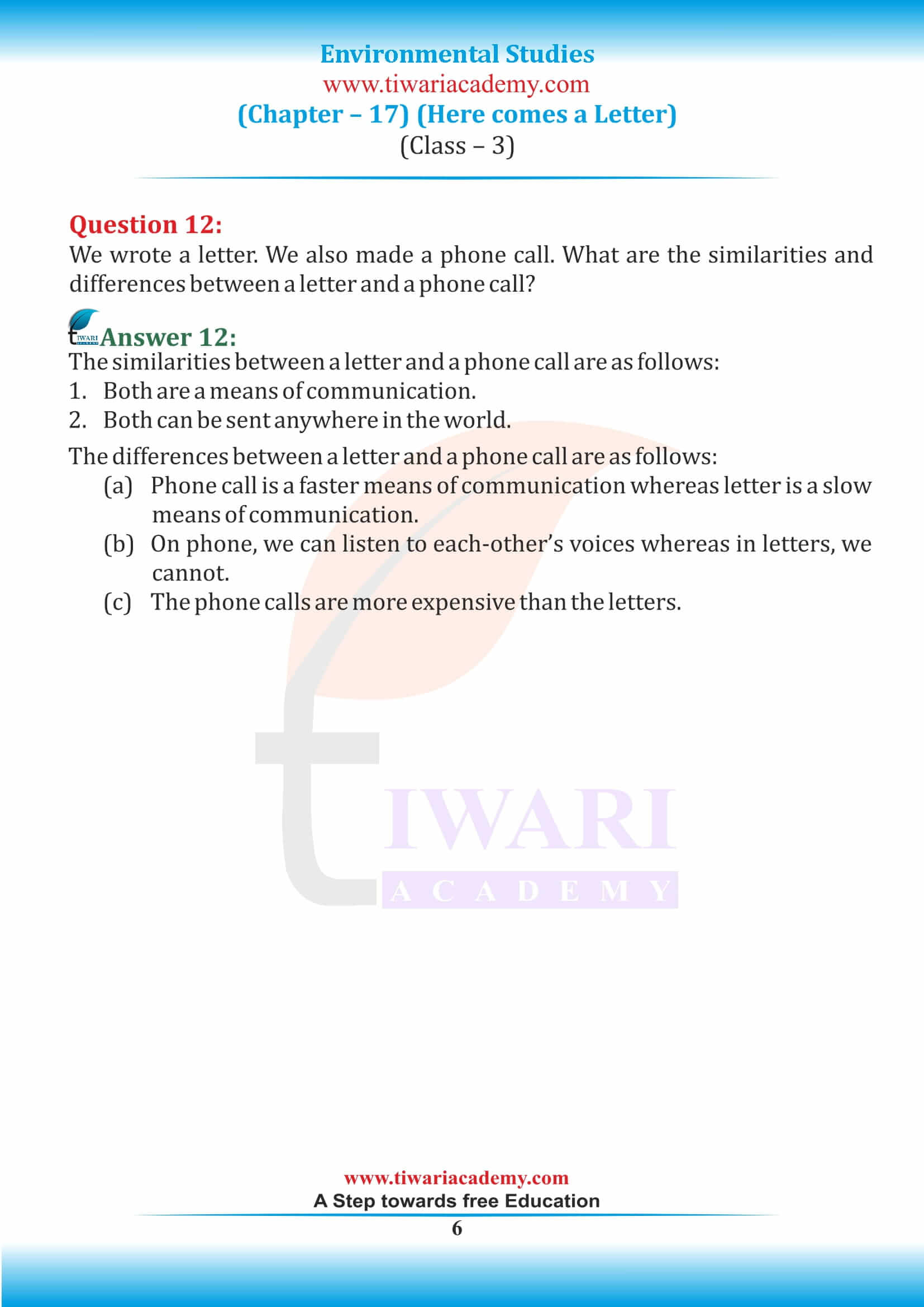 Class 3 EVS Chapter 17 ncert solution