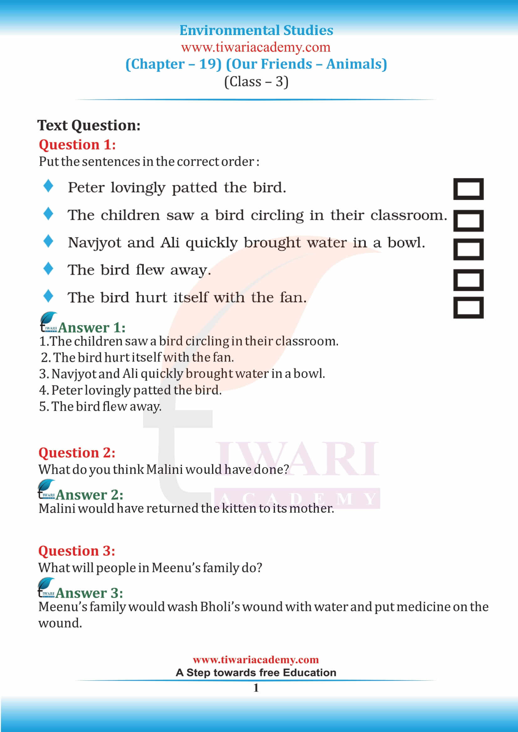NCERT Solutions for Class 3 EVS Chapter 19 Our Friends – Animals