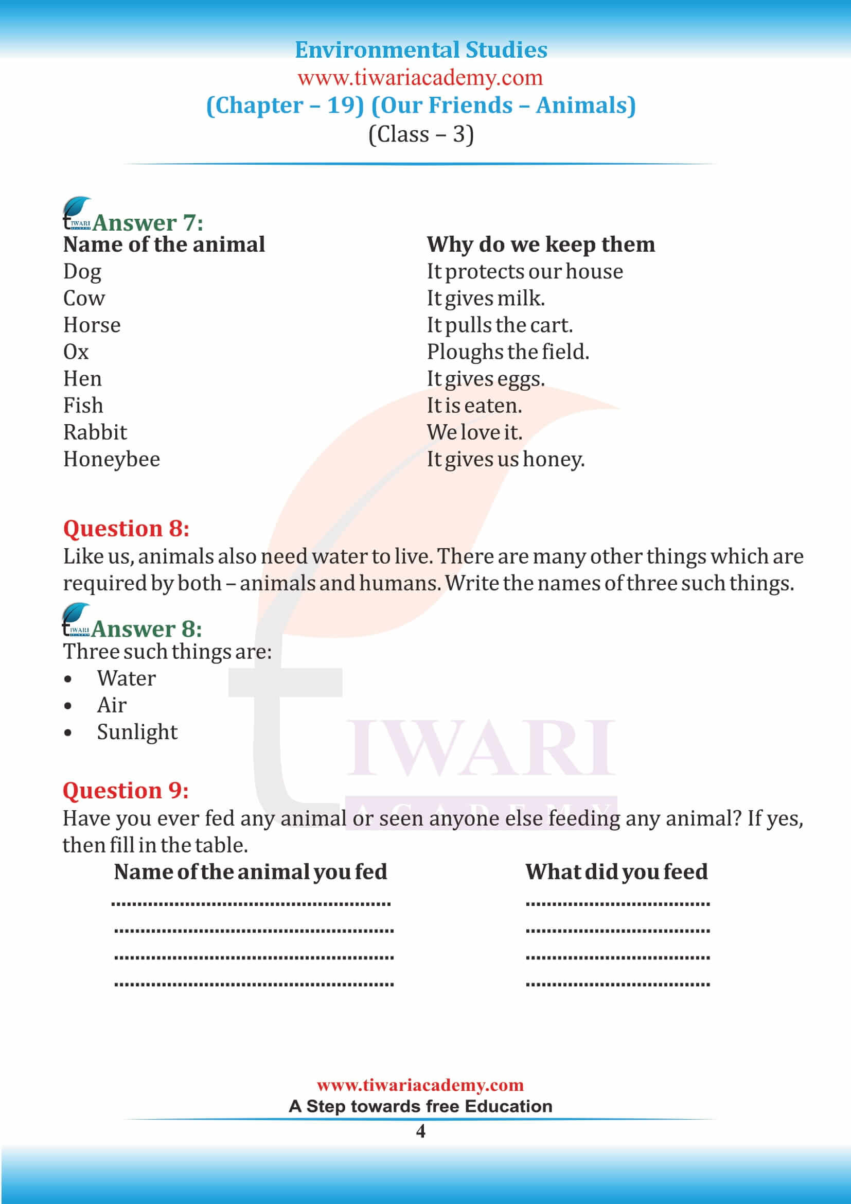 Class 3 EVS Chapter 19 NCERT Solutions