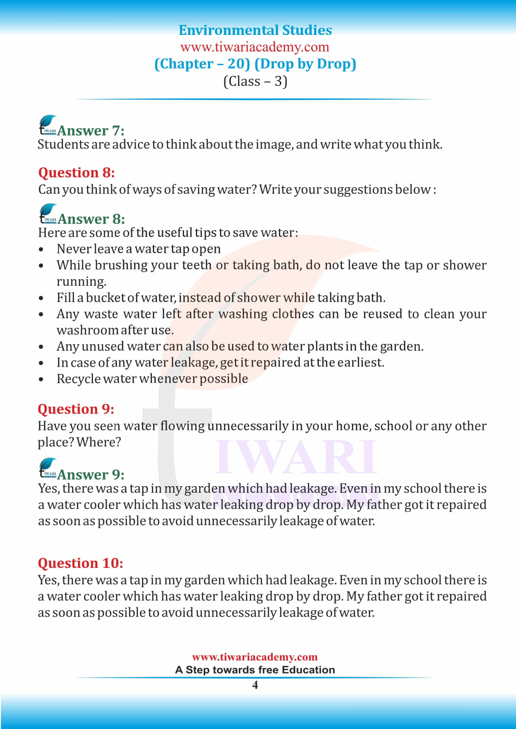 Class 3 EVS Chapter 20 Answers