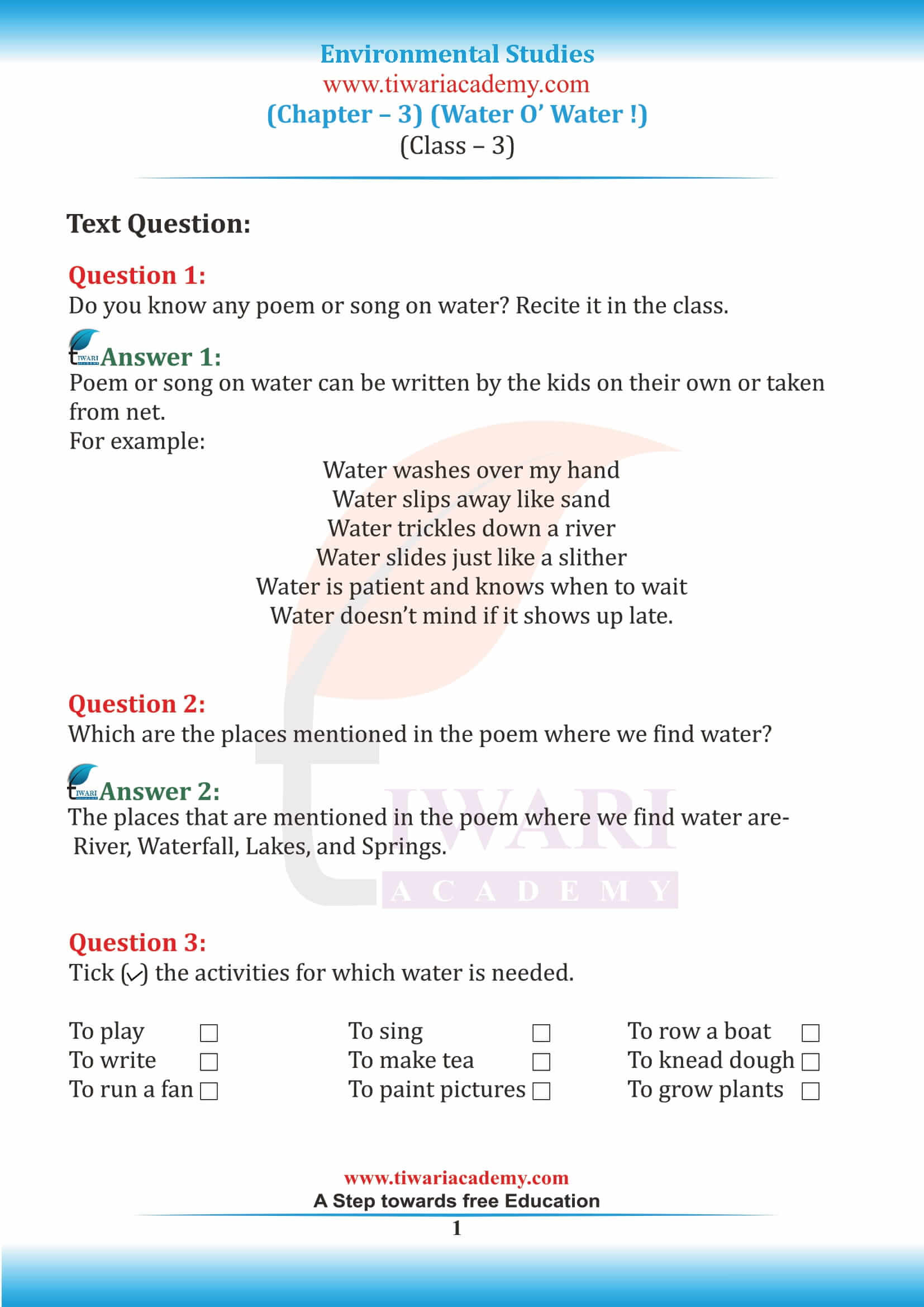 NCERT Solutions for Class 3 EVS Chapter 12 Work We Do