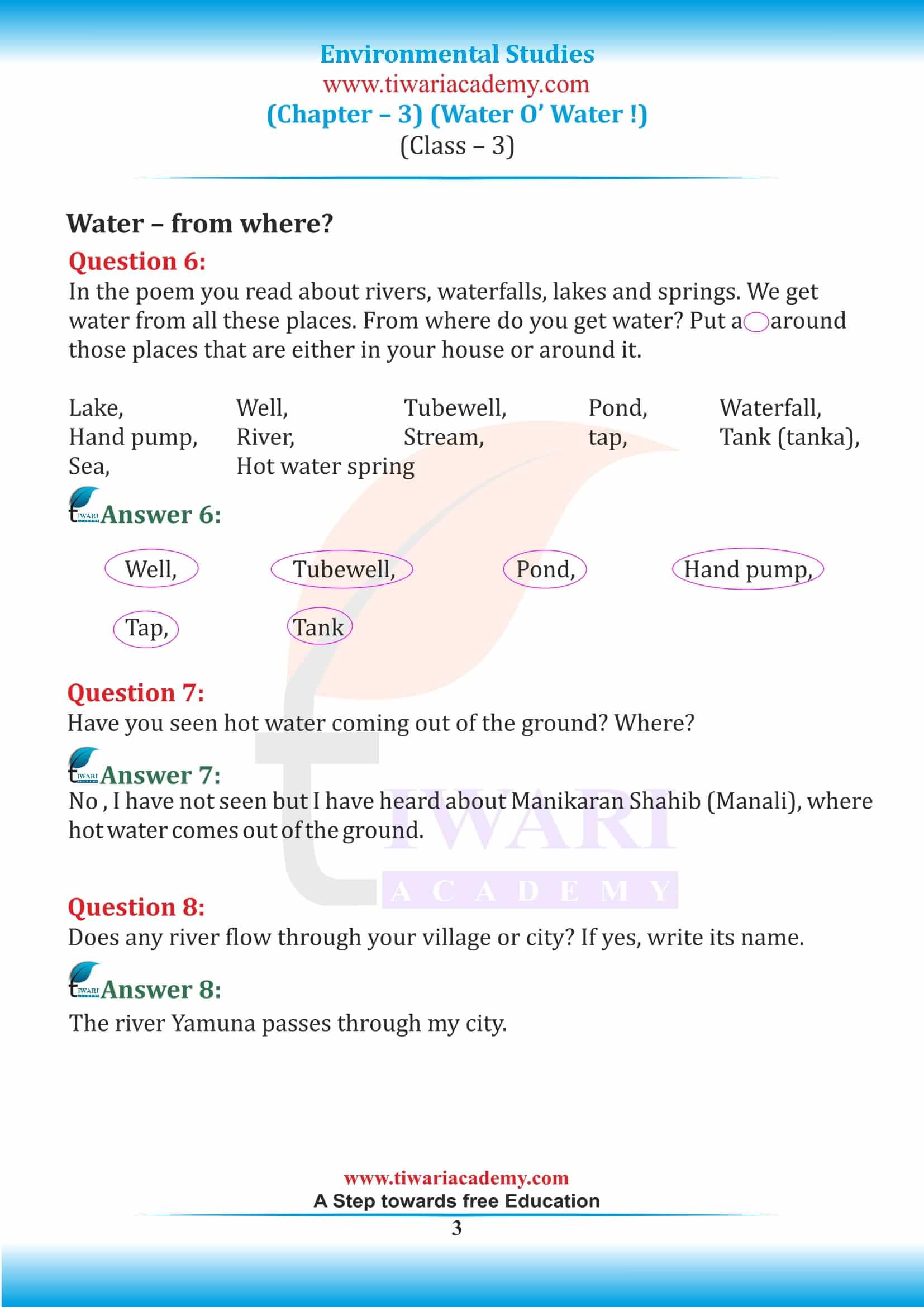 Class 3 EVS Chapter 3 Water O Water
