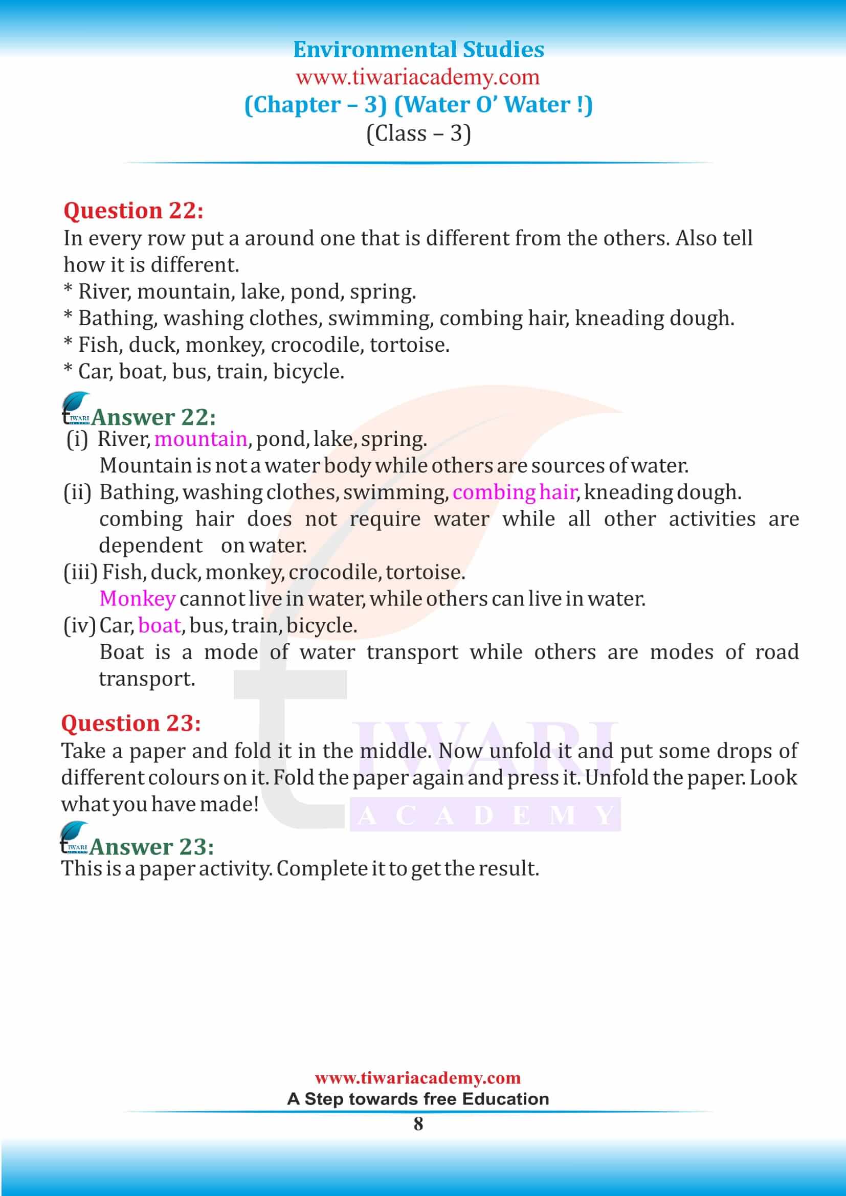 Class 3 EVS Chapter 3 NCERT Answers