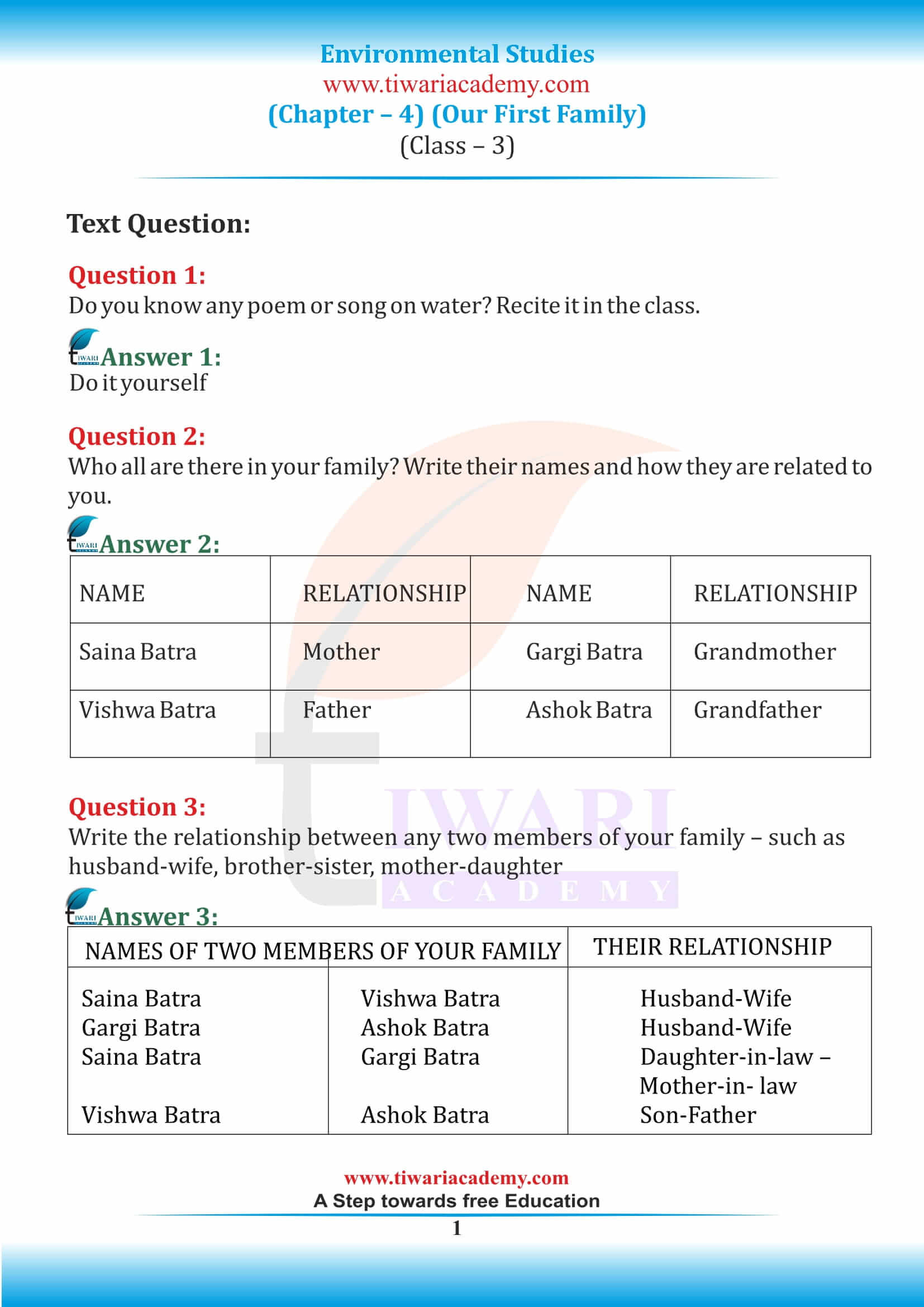 NCERT Solutions for Class 3 EVS Chapter 4 Our First School