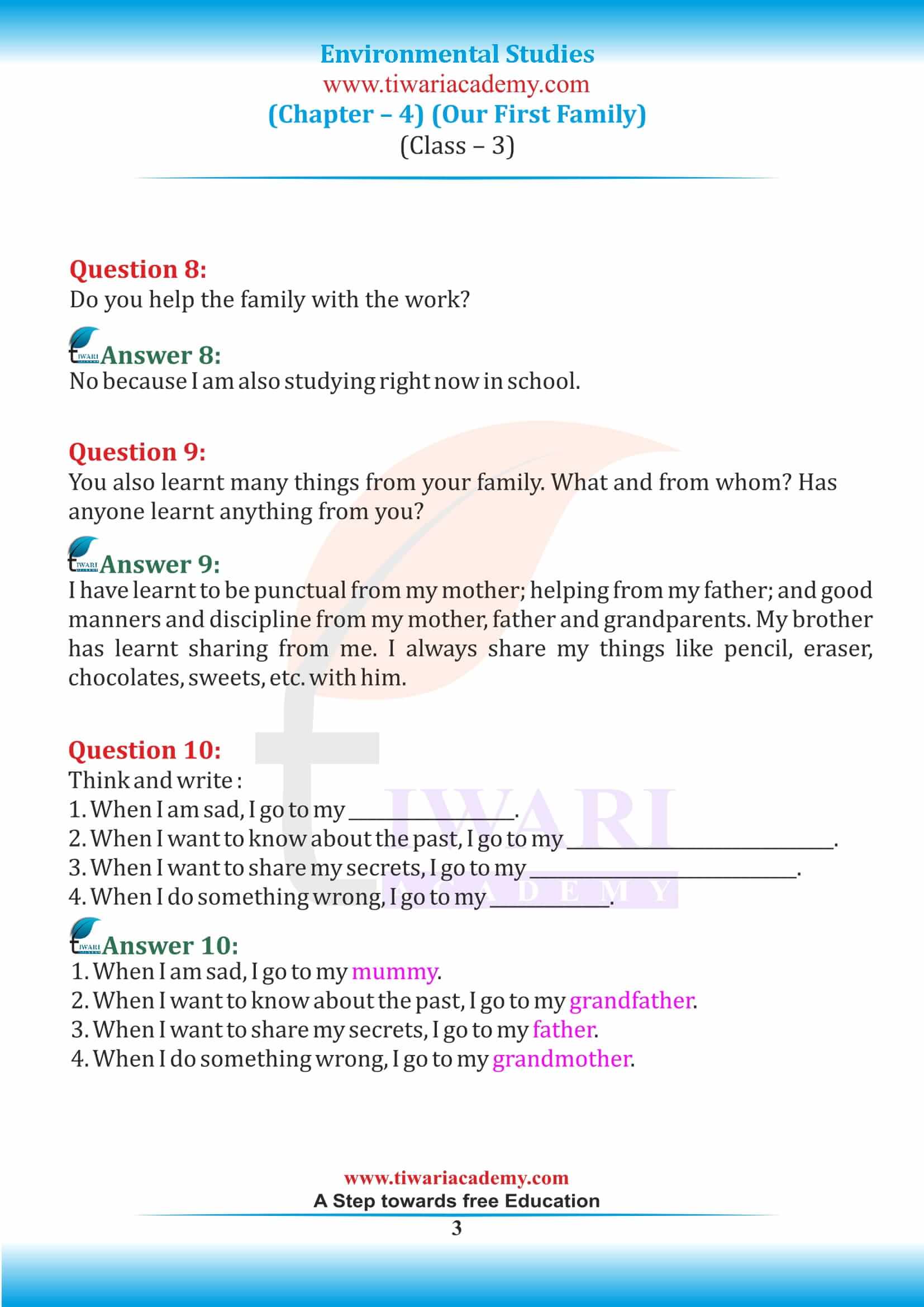 NCERT Solutions for Class 3 EVS Chapter 4