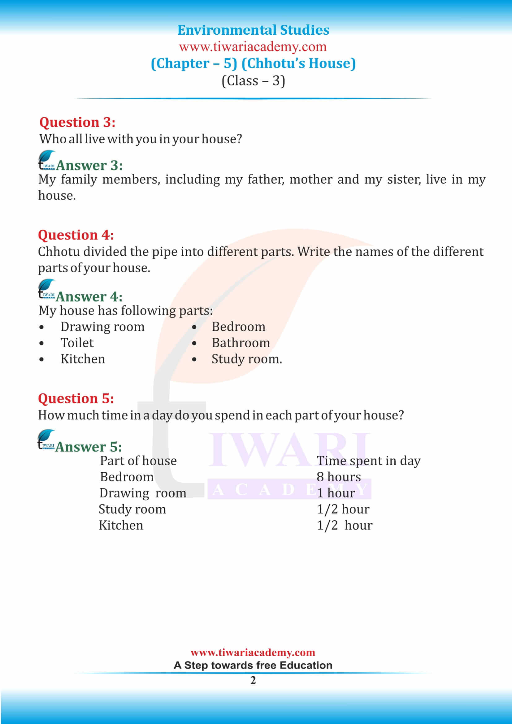 NCERT Solutions for Class 3 EVS Chapter 5