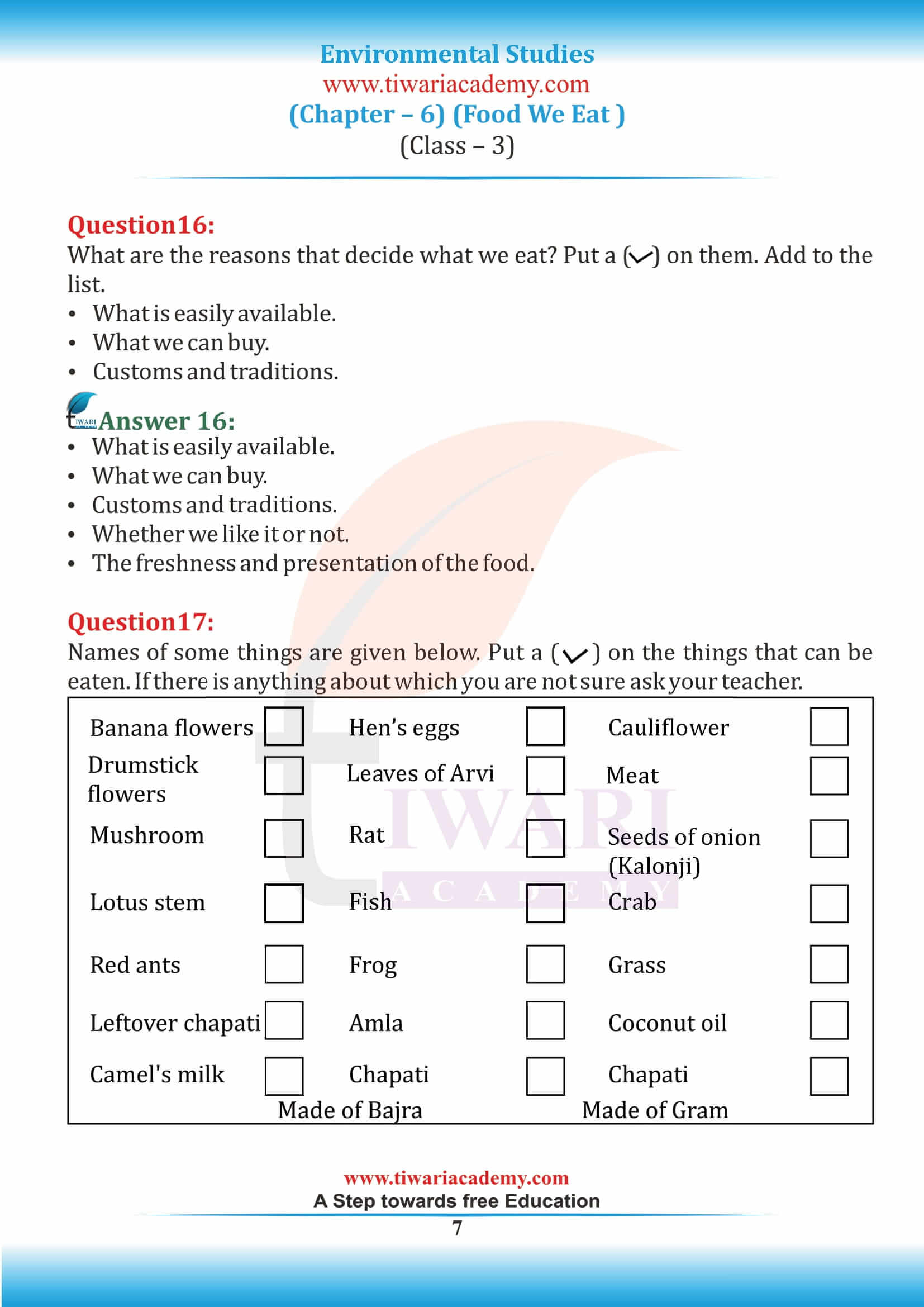 Class 3 EVS Chapter 6 solutions