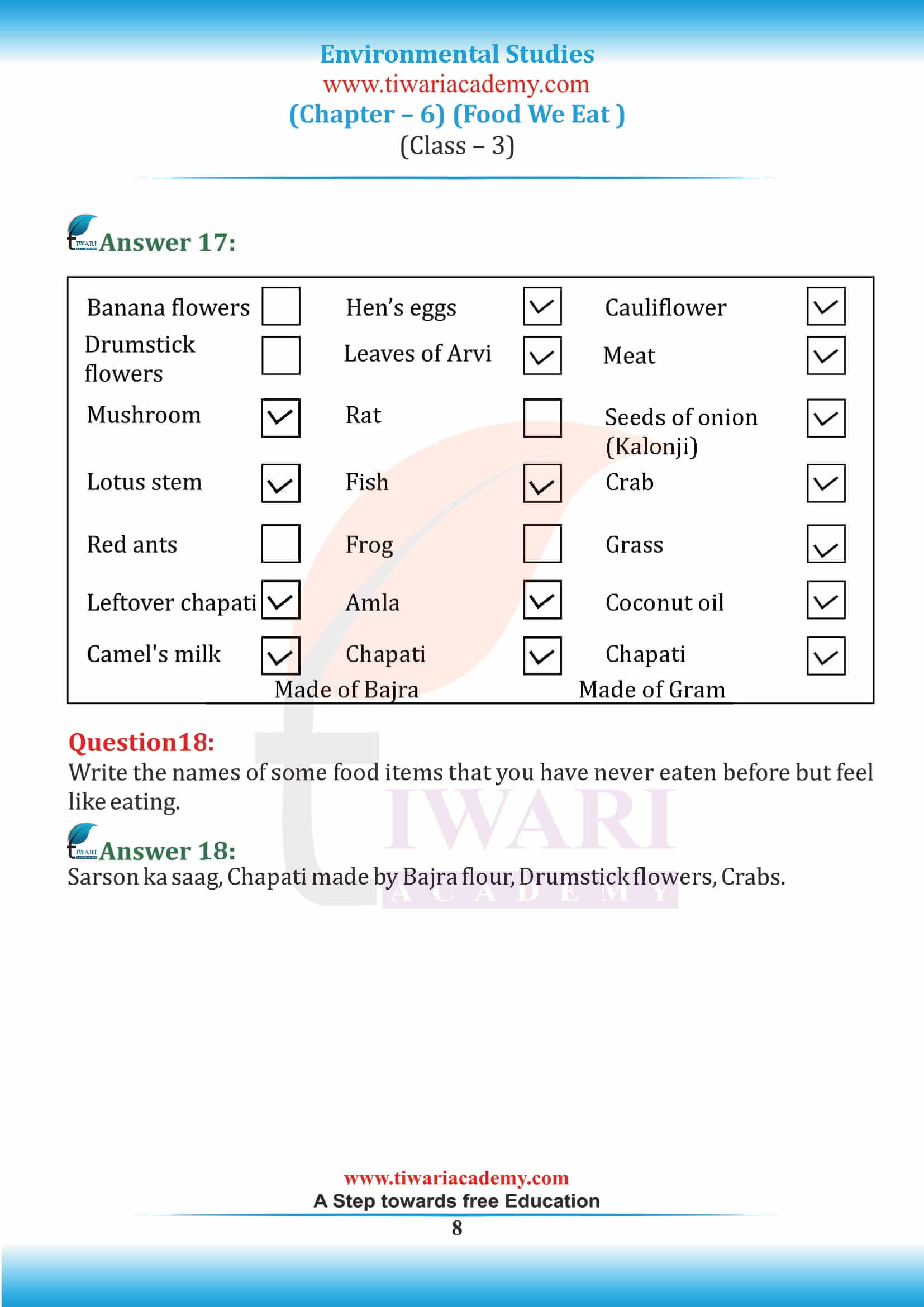 Class 3 EVS Chapter 6 all answers