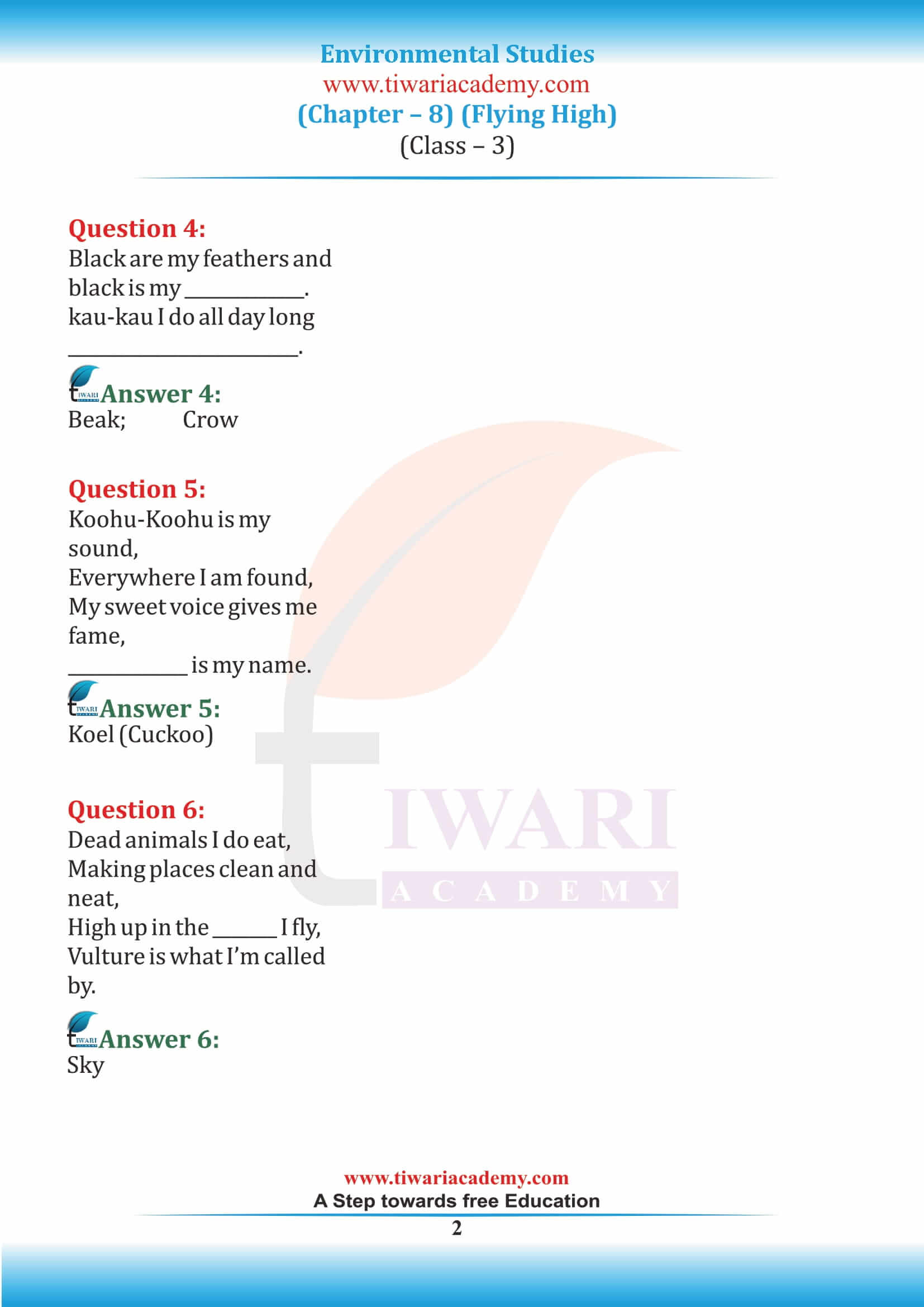 NCERT Solutions for Class 3 EVS Chapter 8