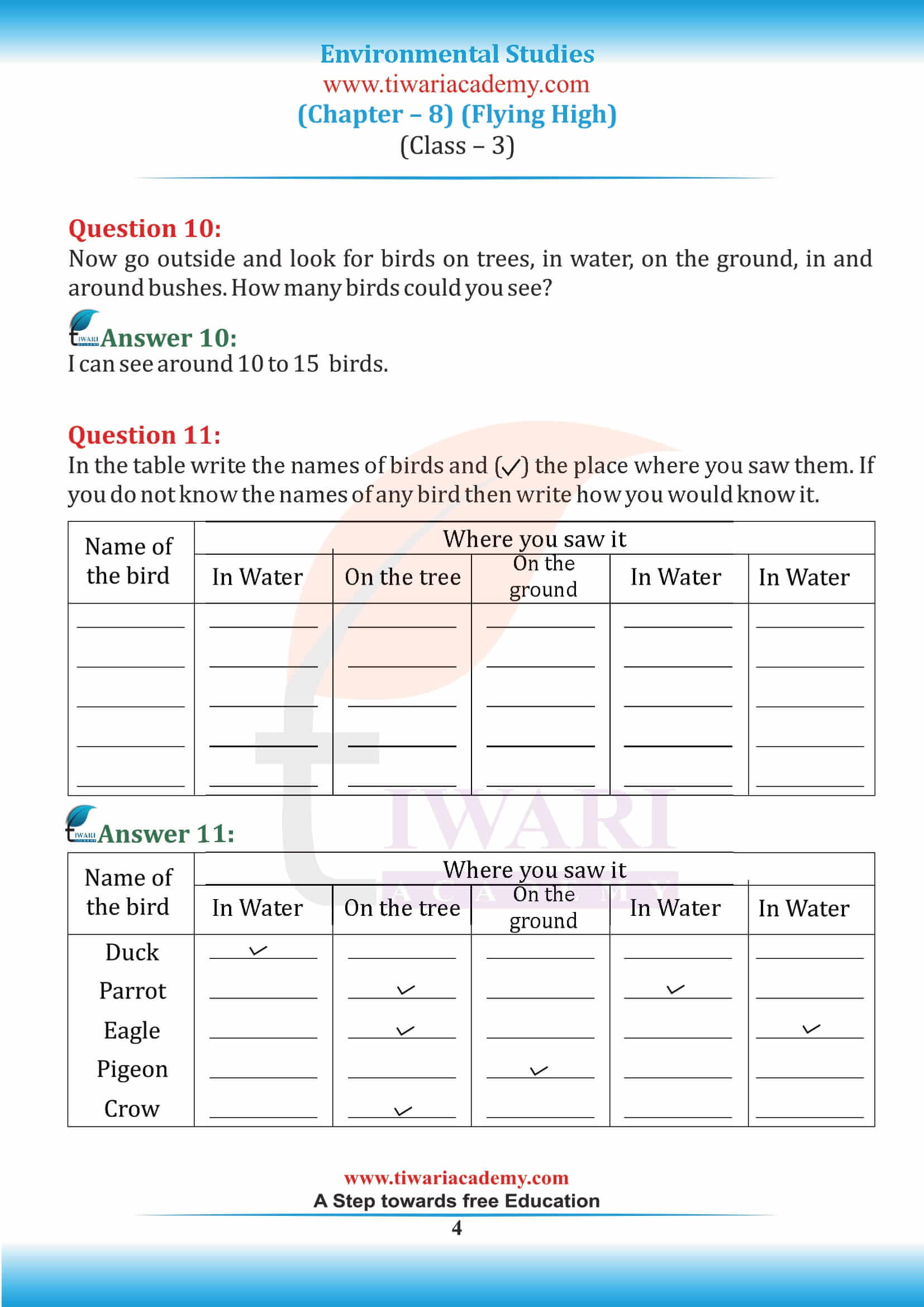 Class 3 EVS Chapter 8 Question Answers