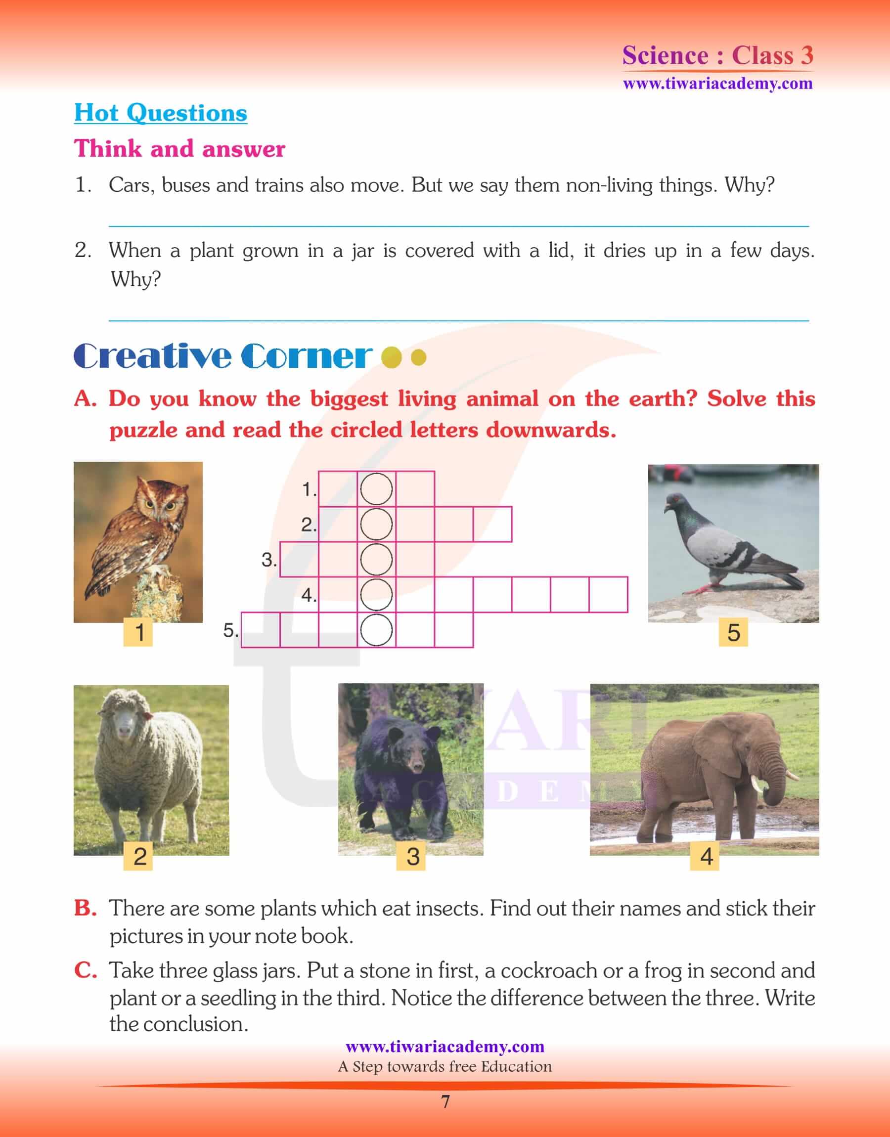 Class 3 Science Chapter 1 Living and Non-living Things question answers