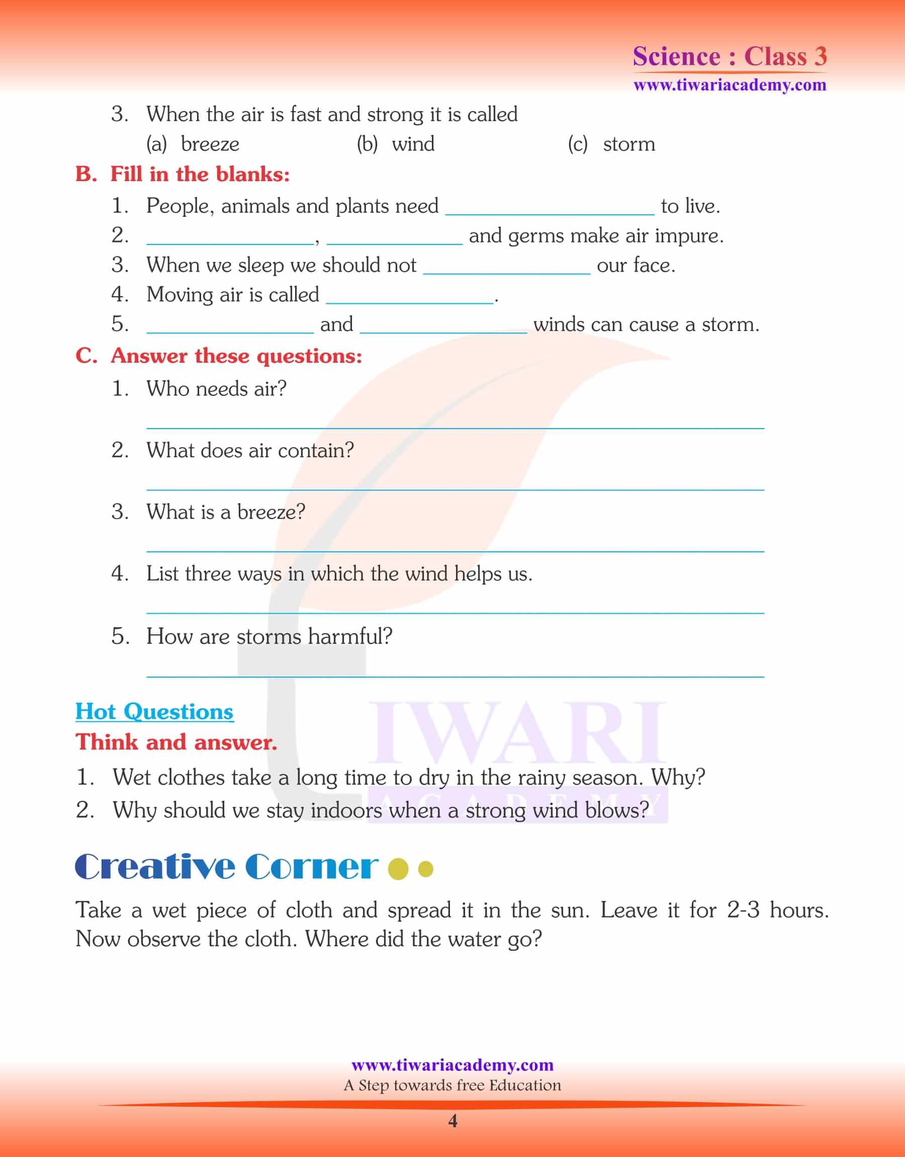 Class 3 Science Chapter 11 Air answers