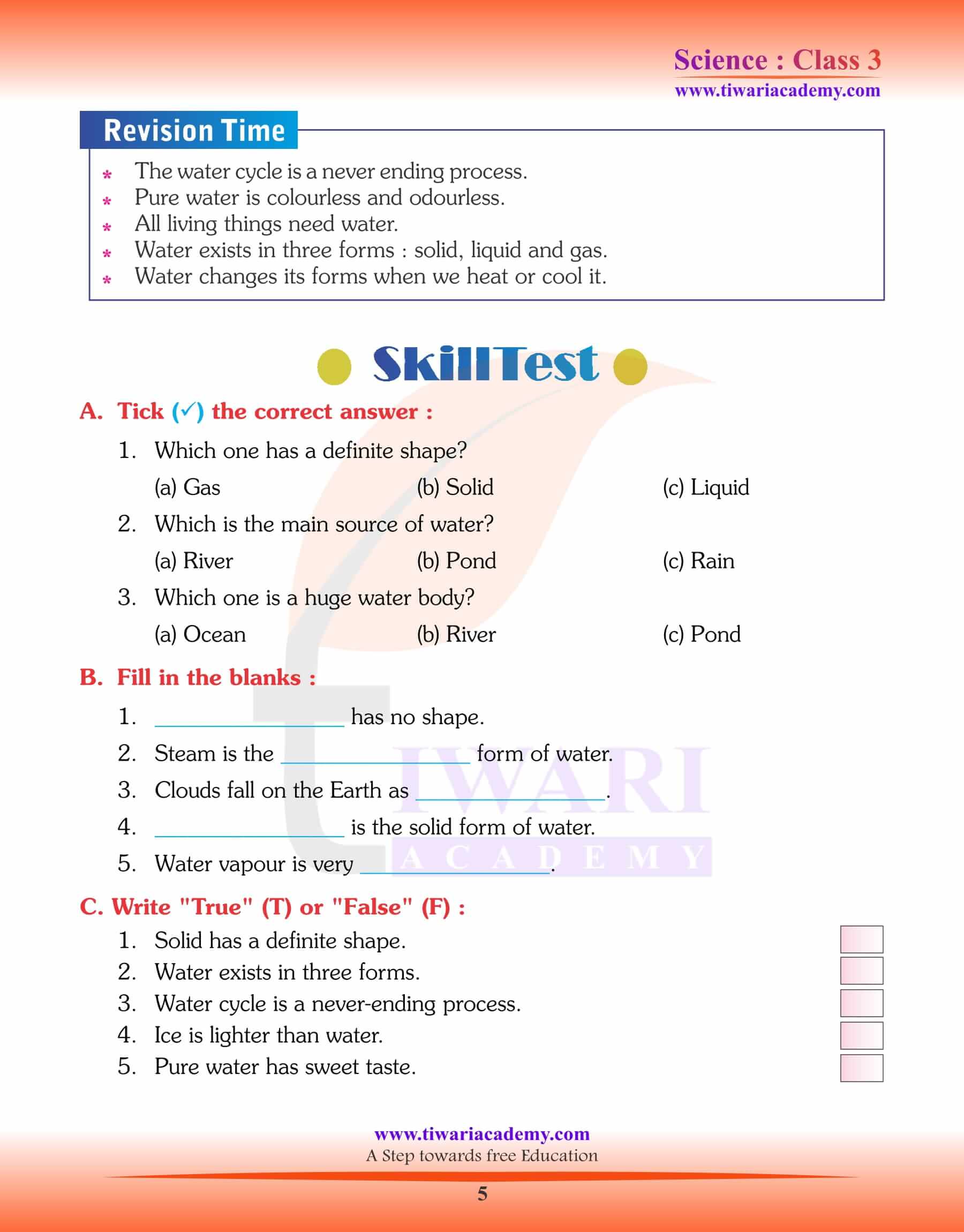 Class 3 Science Chapter 12 answers