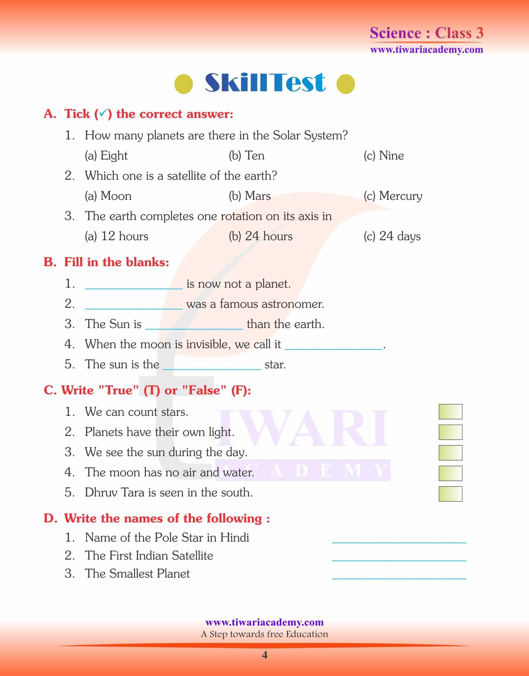 Class 3 Science Chapter 14 worksheet