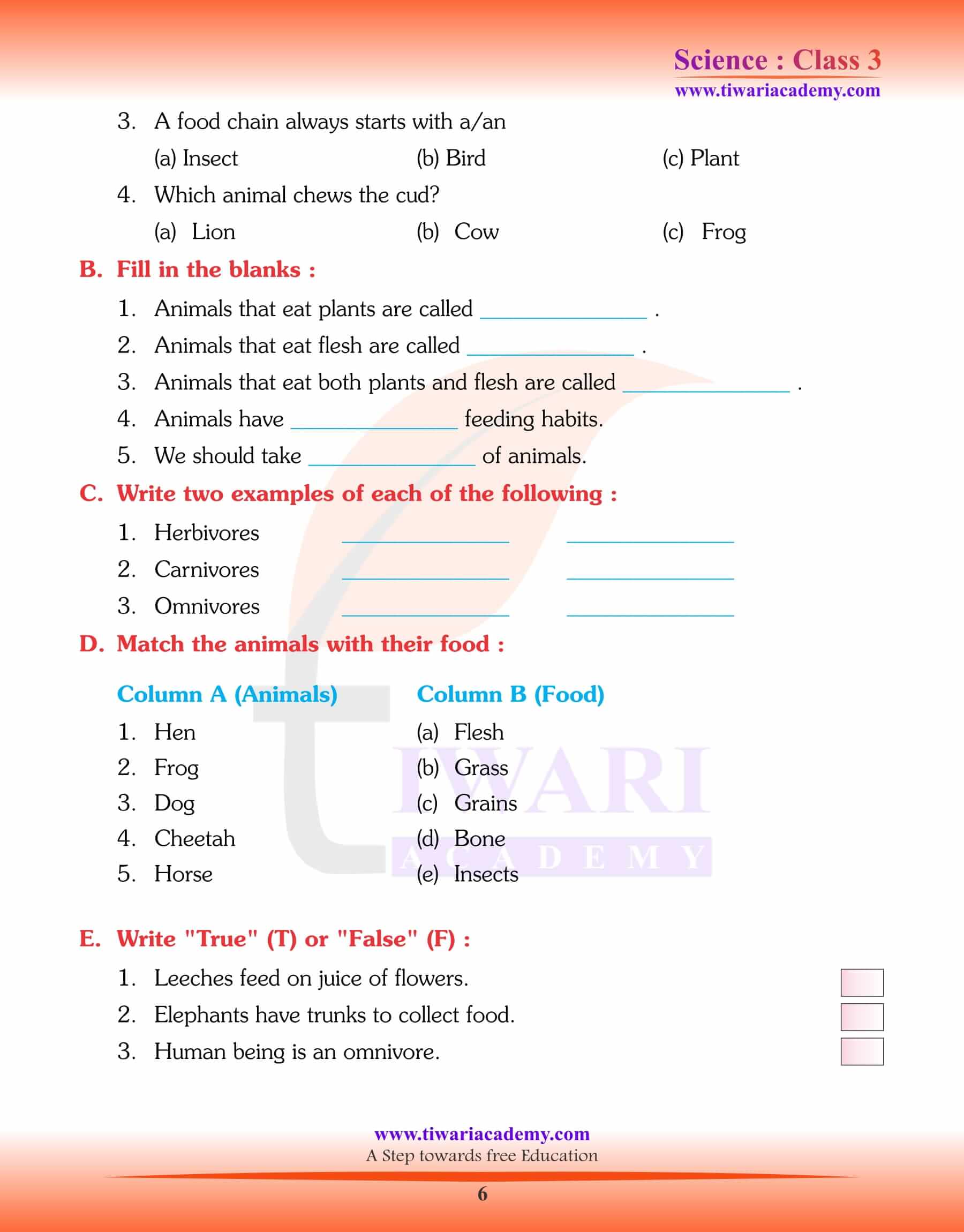 Class 3 Science Chapter 5 worksheets