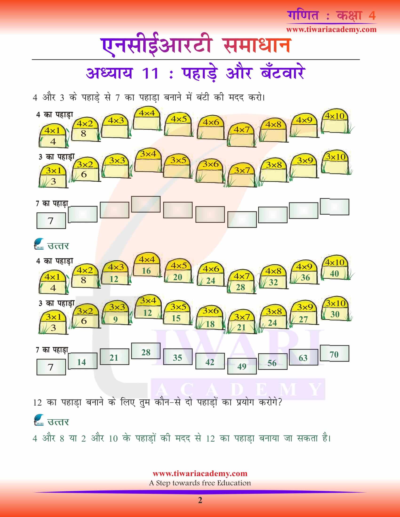Class 4 Maths Chapter 11 Solutions in Hindi Medium