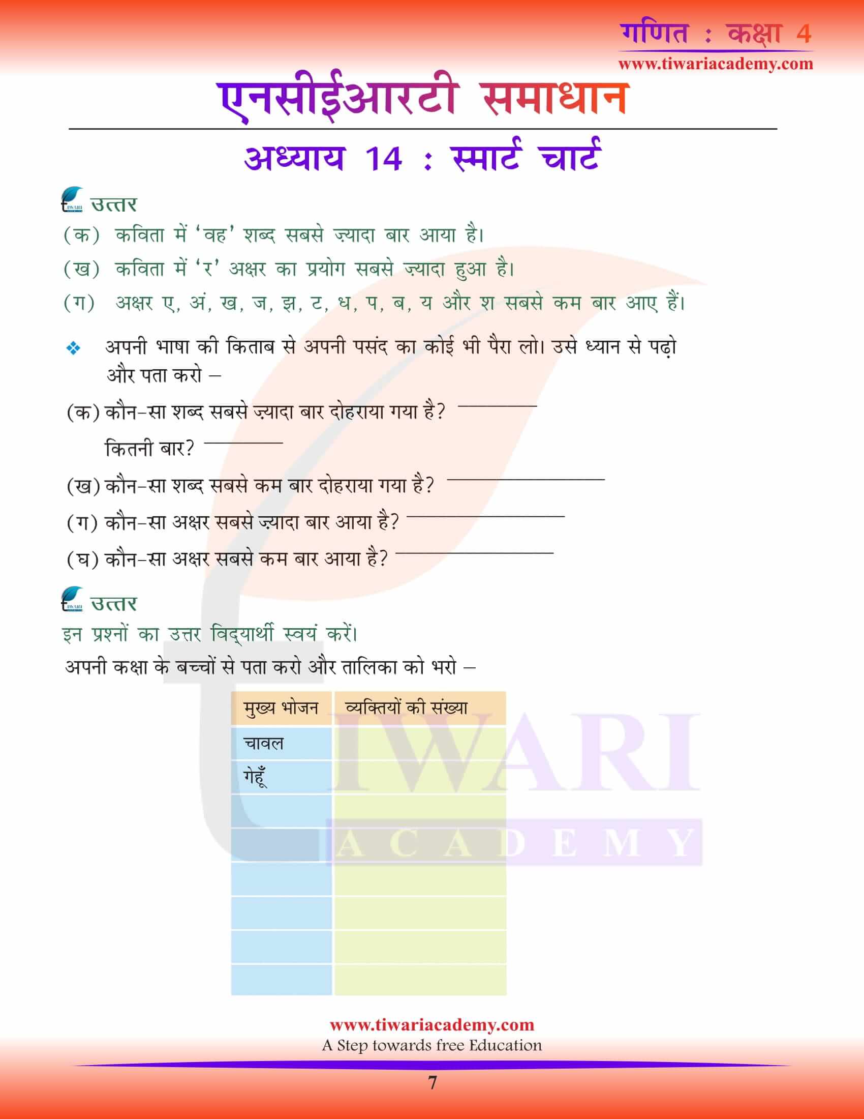 NCERT Solutions for Class 4 Maths Chapter 14 Hindi Medium