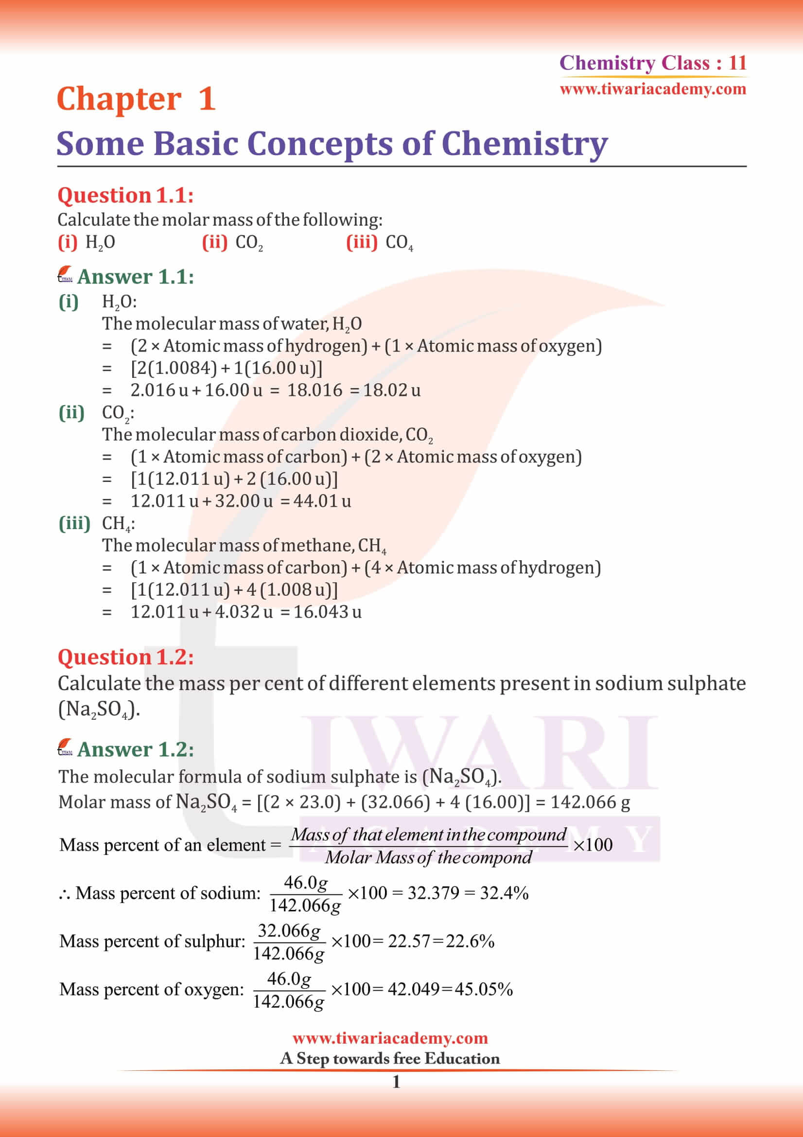 NCERT Solutions for Class 11 Chemistry Chapter 1 Question 1 and 2
