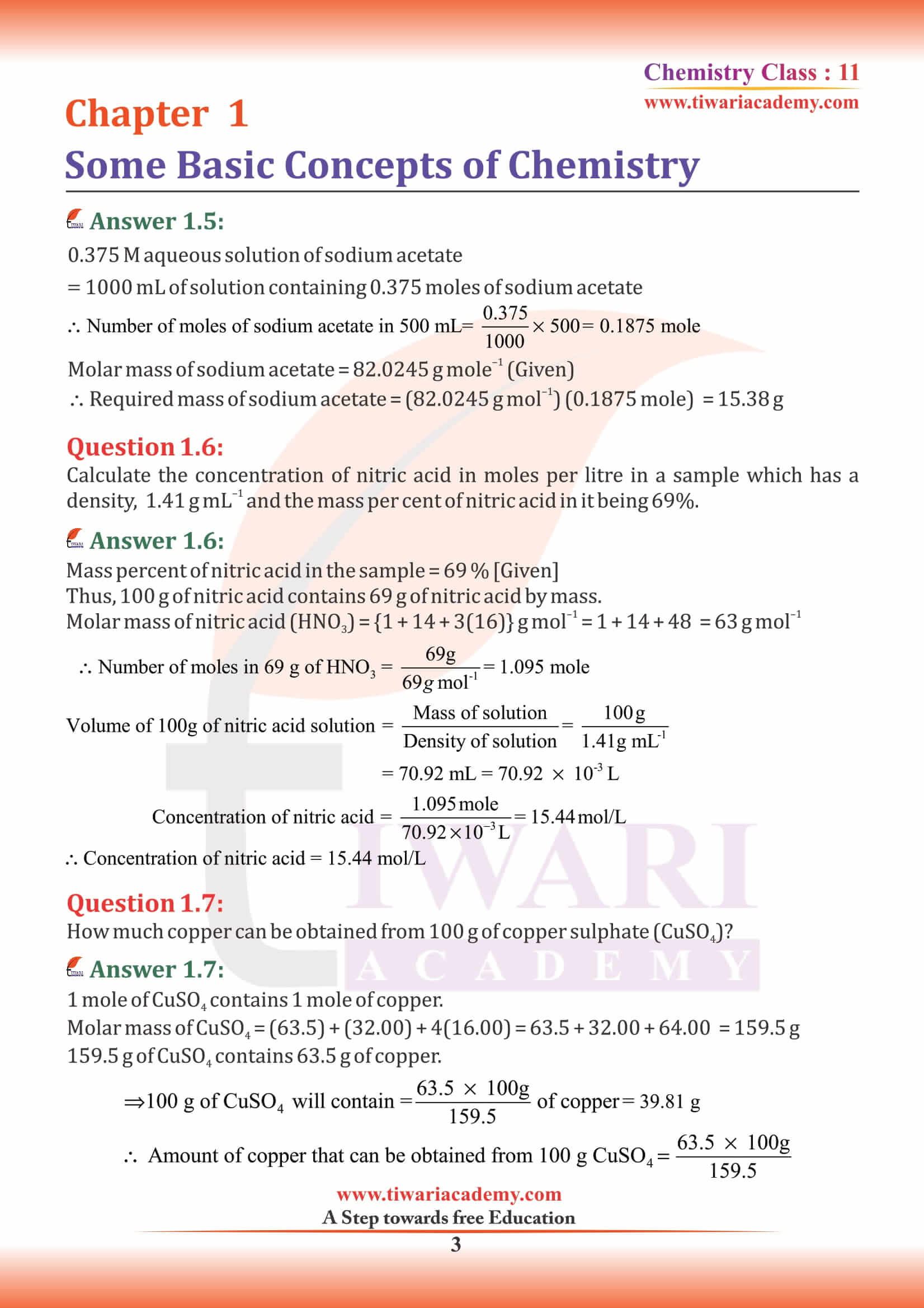 NCERT Solutions for Class 11 Chemistry Chapter 1 question 5
