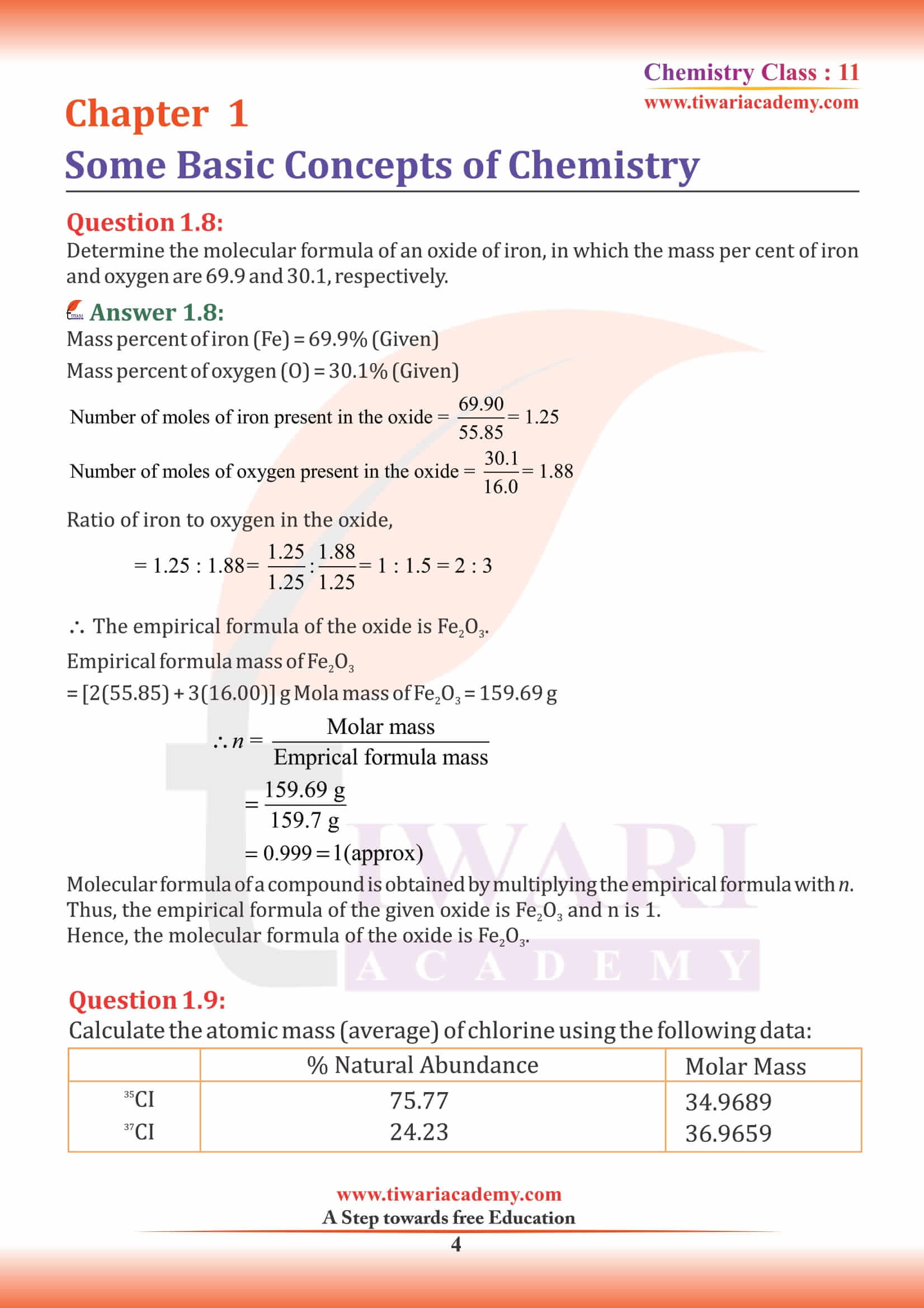 NCERT Solutions for Class 11 Chemistry Chapter 1 Question 7