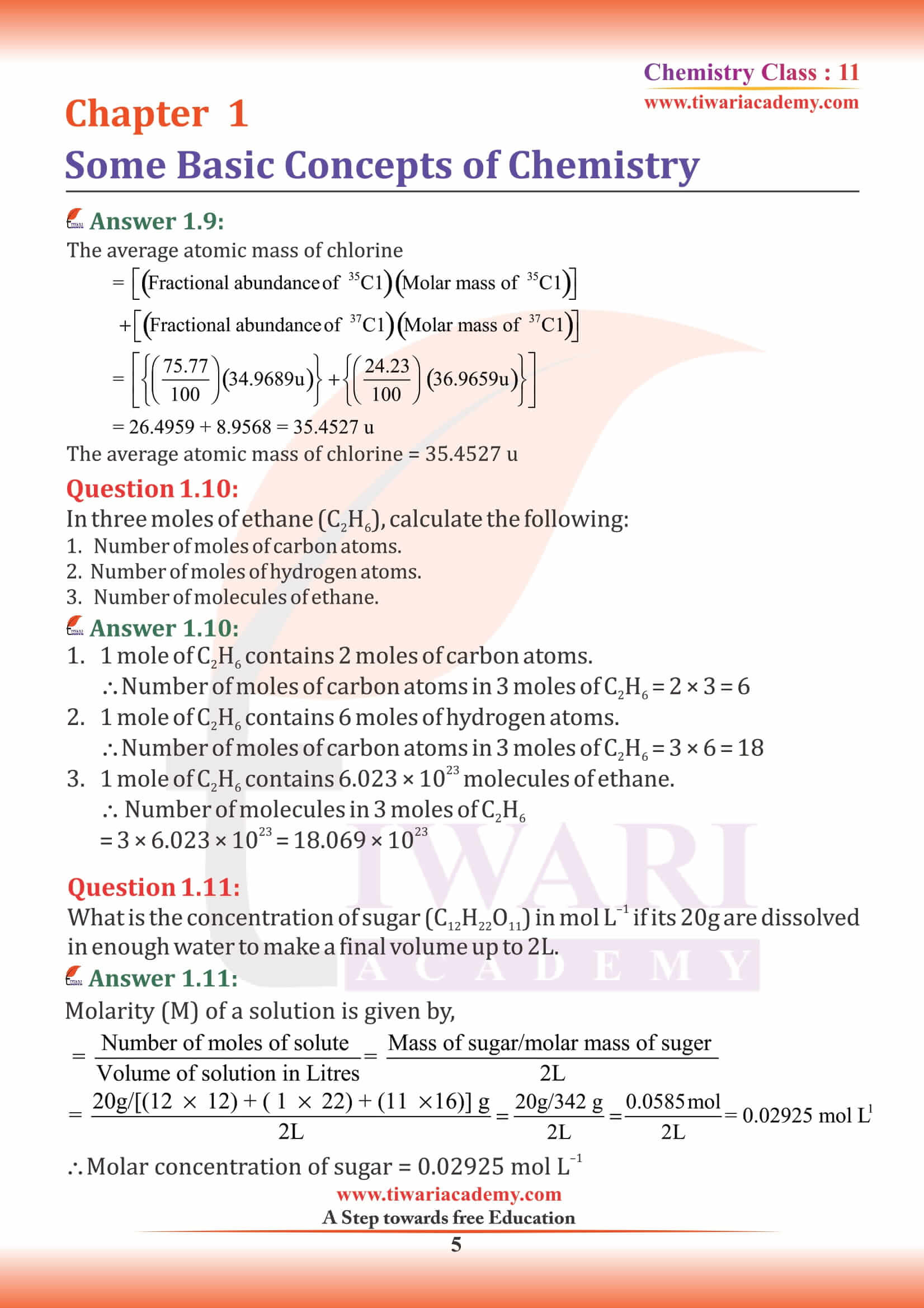 NCERT Solutions for Class 11 Chemistry Chapter 1 in PDF